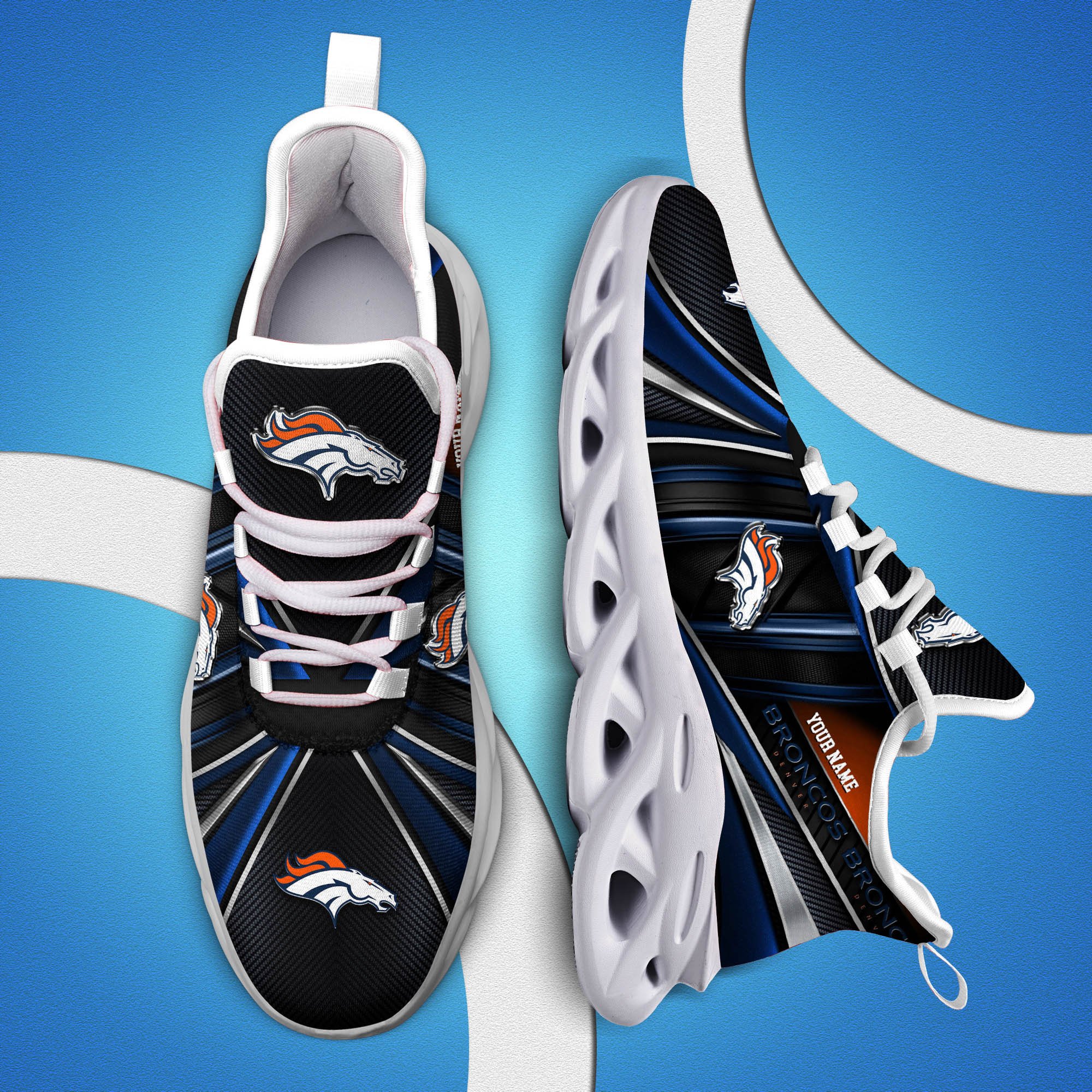 Denver Broncos White C Sneakers 2026 Version Personalized Your Name, Sport Team Sneakers, Sport Gifts PH892