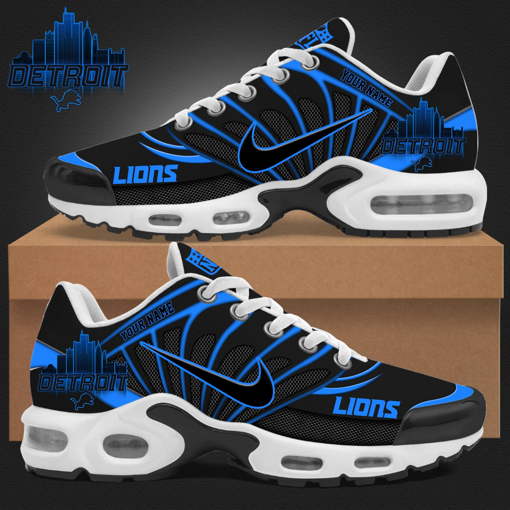 Detroit Lions Back In Black TN Shoes Custom Your Name, Football Team Shoes, Sport Fan Gifts EHIVM 63027