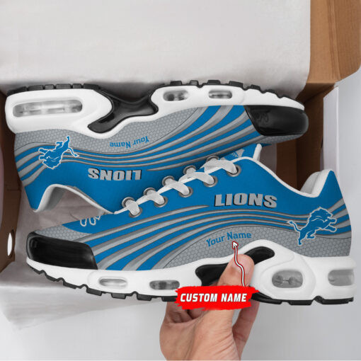 Detroit Lions Personalized Name Team Colors Wave Lines TN Air Max Shoes Air Cushion Sneakers