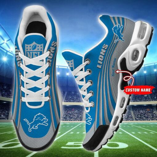 Detroit Lions Personalized Name Team Colors Wave Lines TN Shoes Air Cushion Sneakers