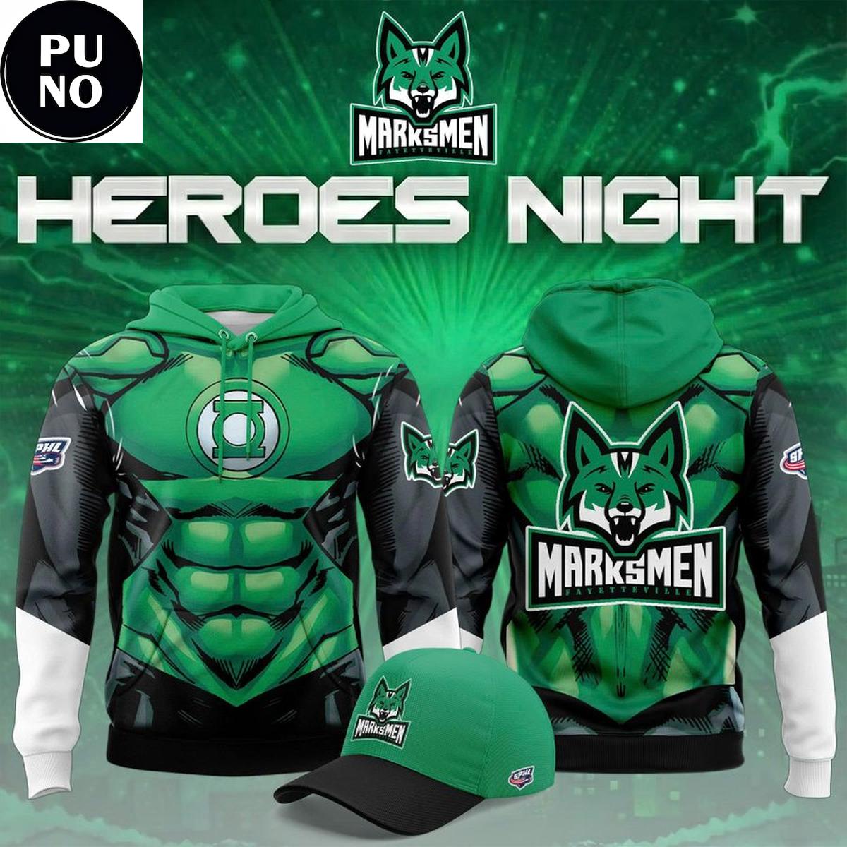 Fayetteville Marksmen x Heroes Night 2026 Green Lantern Hoodie 