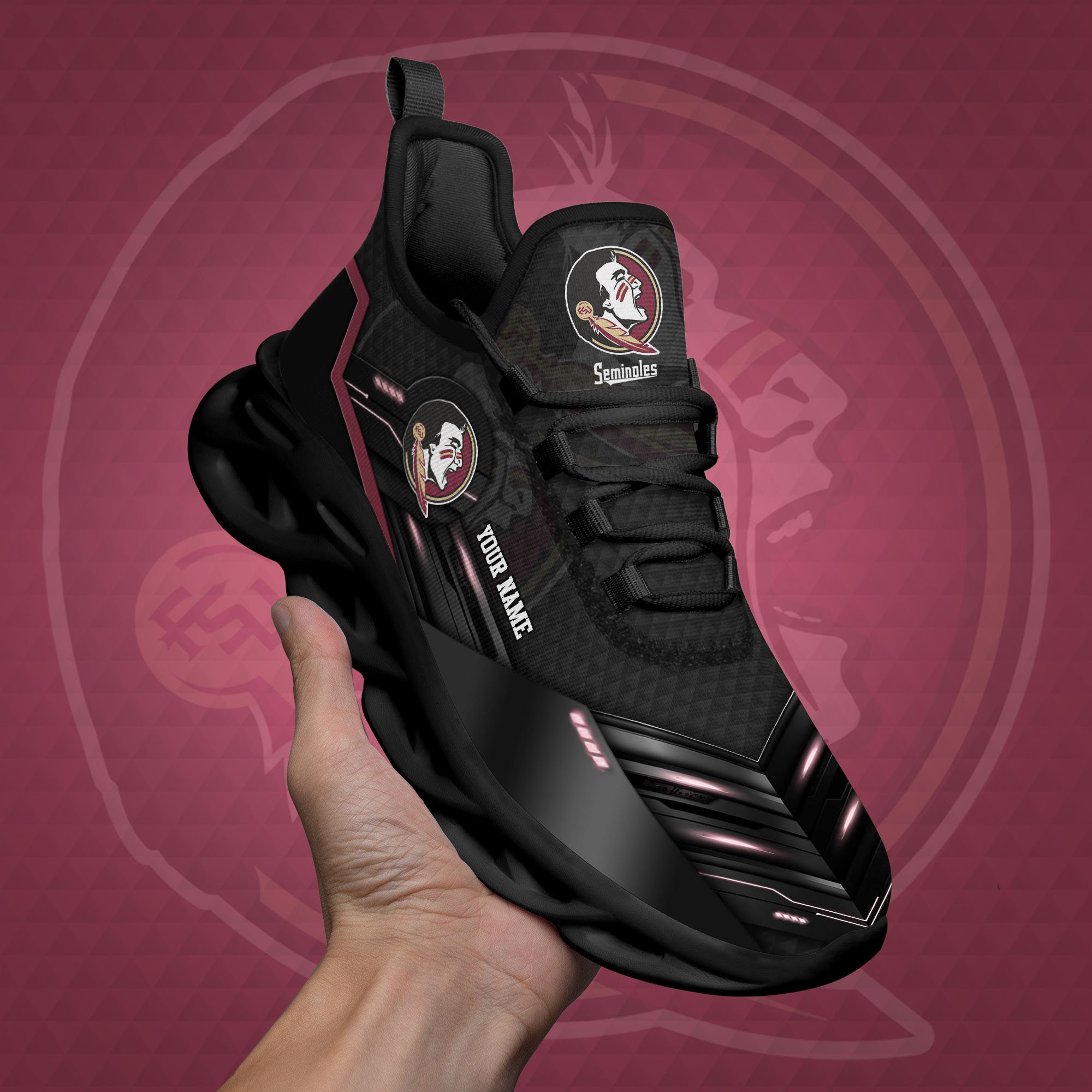 Florida State Seminoles Black Clunky Sneaker Custom Name, Max Soul Shoes, Sport Gifts For Fan