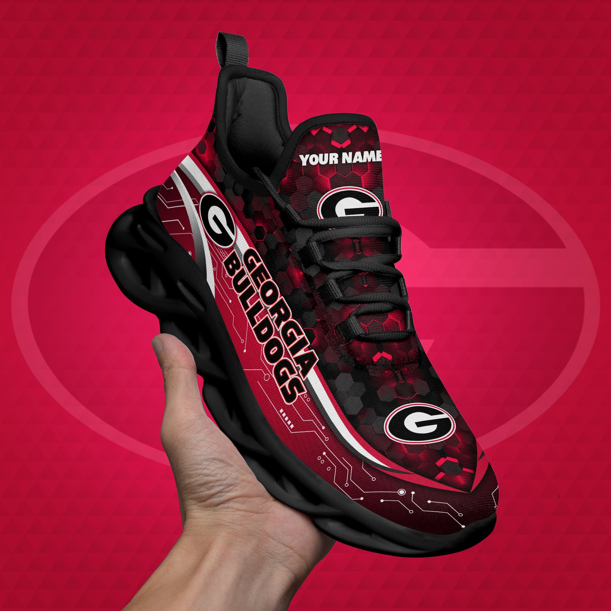 Georgia Bulldogs Black Clunky Sneakers Custom Name, Max Soul Shoes, Sport Gifts