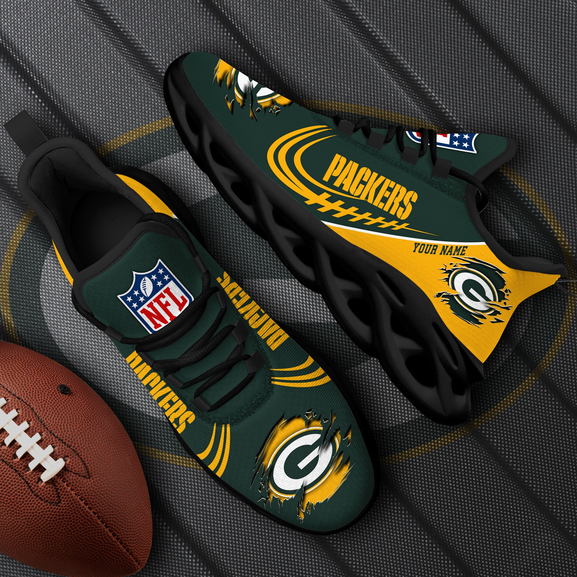 Green Bay Packers Black Max Soul Shoes 2026 Versions Custom Name 003
