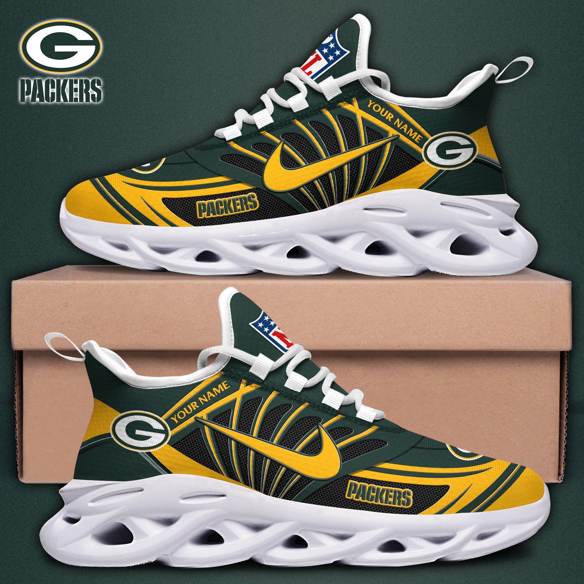 Green Bay Packers Black Max Soul Shoes 2026 Versions Custom Name 898