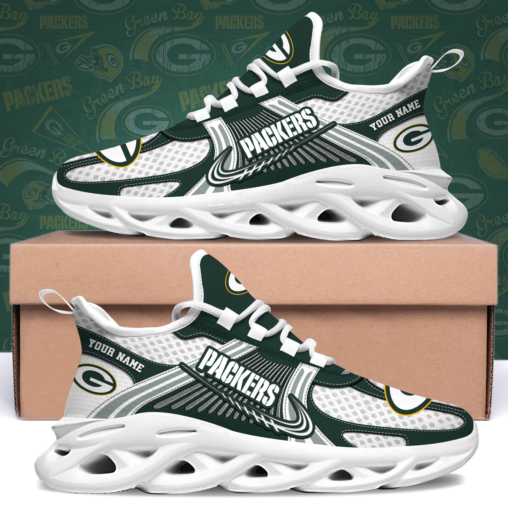 green bay packers clunky sneakers custom your name sport sneakers for fans gifts for sport lovers gift for dad 8024