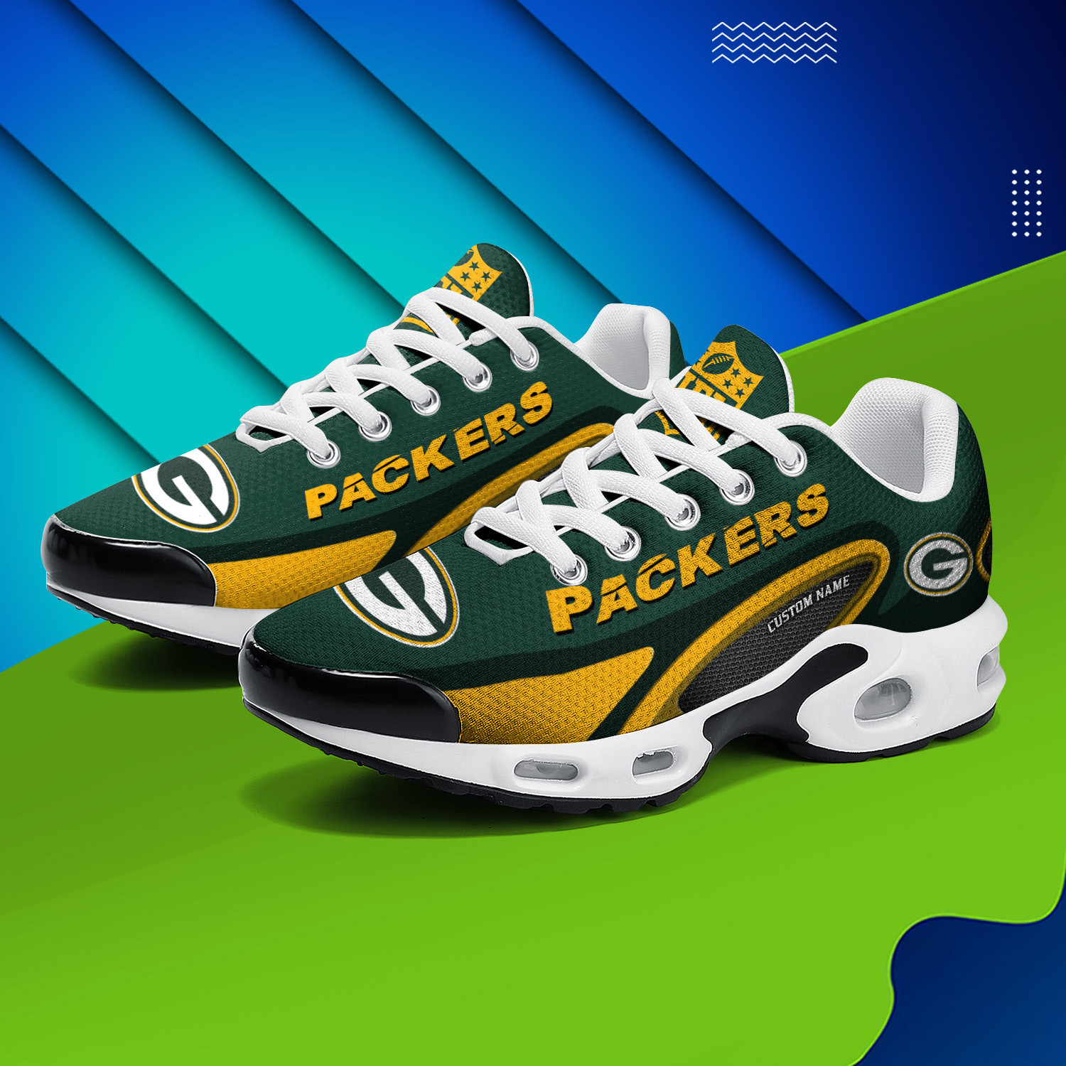 green bay packers personalized name team logo mix colors oval line tn air max shoes air cushion sneakers 6655 0hv42