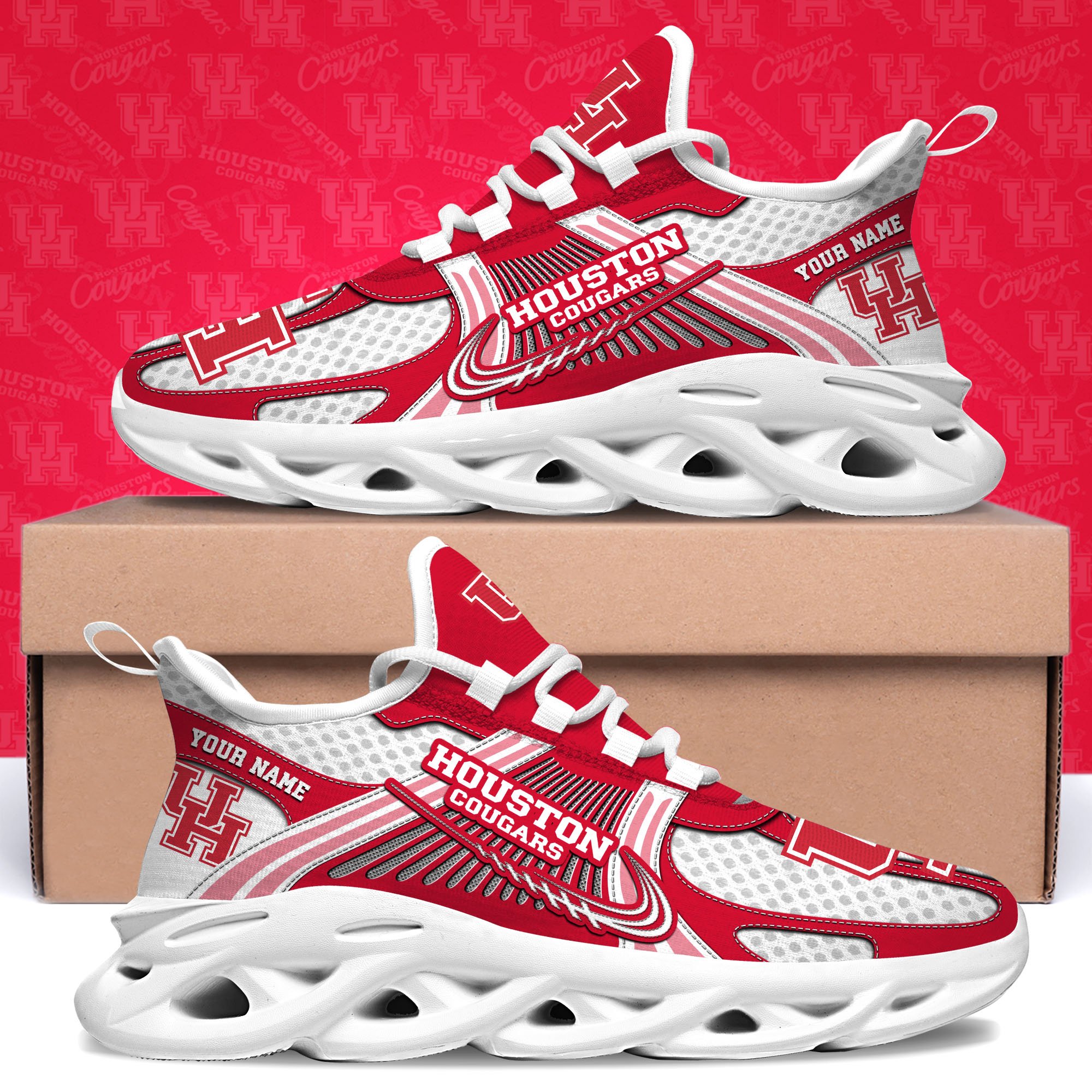 Houston Cougars Clunky Sneakers Custom Your Name, Sport Sneakers, Sport Gifts For Fan, Gifts For Him