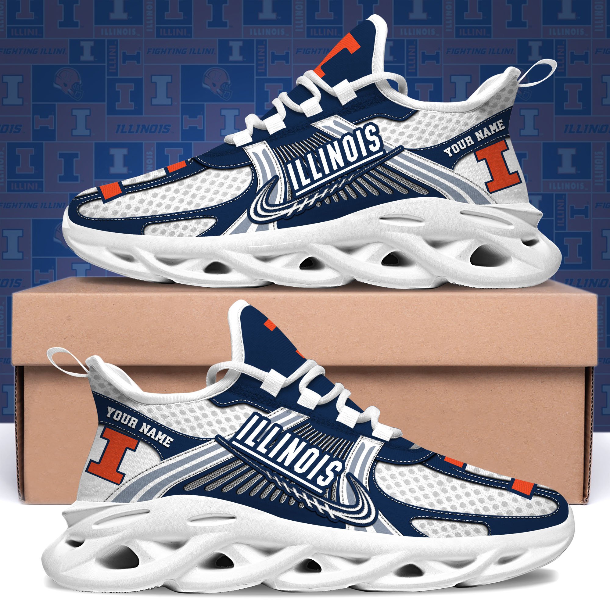 Illinois Fighting Illini Clunky Sneakers Custom Your Name, Sport Sneakers, Sport Gifts For Fan, Gifts For Him