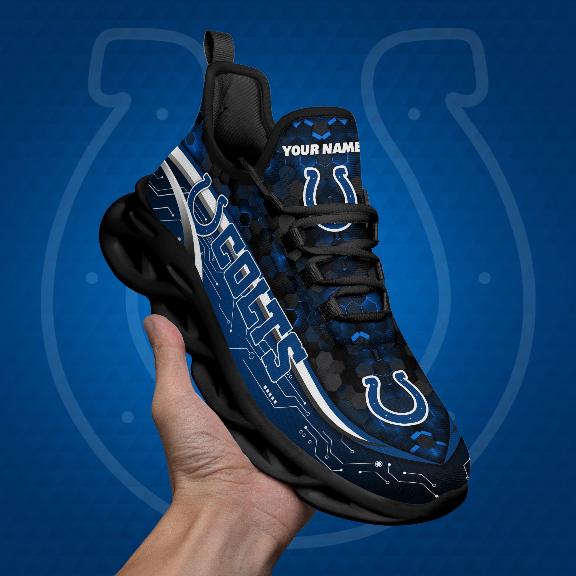 Indianapolis Colts Black Clunky Sneakers Custom Name, Max Soul Shoes, Sport Gifts