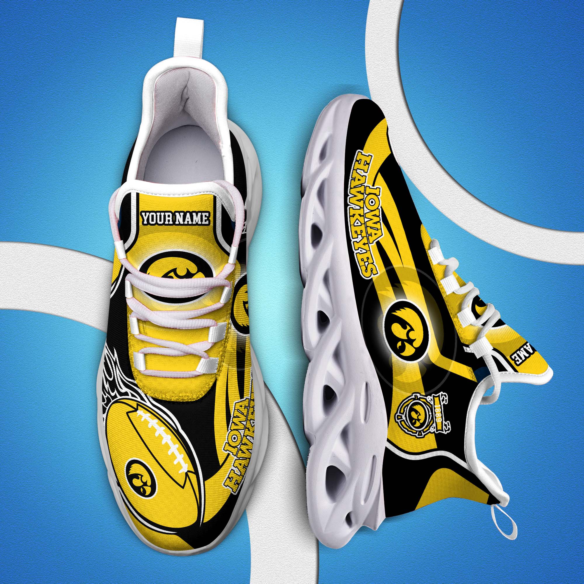 Iowa Hawkeyes White C Sneakers 2026 Version Personalized Your Name 090