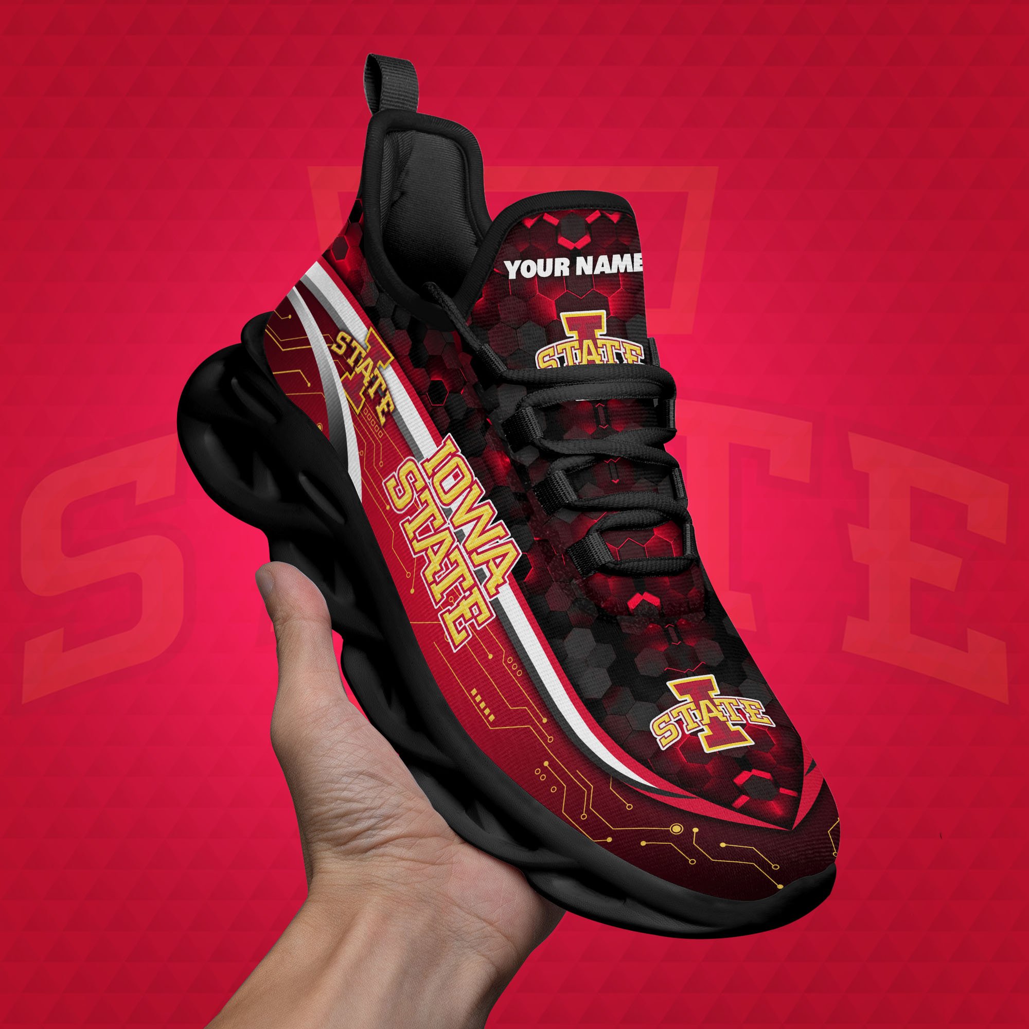iowa state cyclones black clunky sneakers custom name max soul shoes sport gifts 6186
