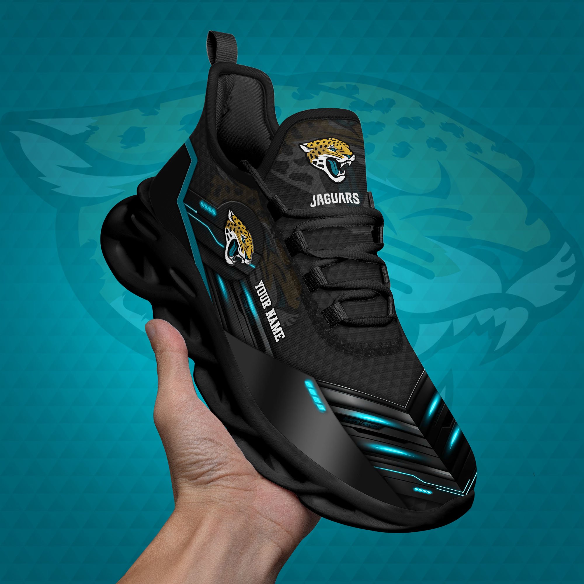 Jacksonville Jaguars Black Clunky Sneaker Custom Name, Max Soul Shoes, Sport Gifts For Fan