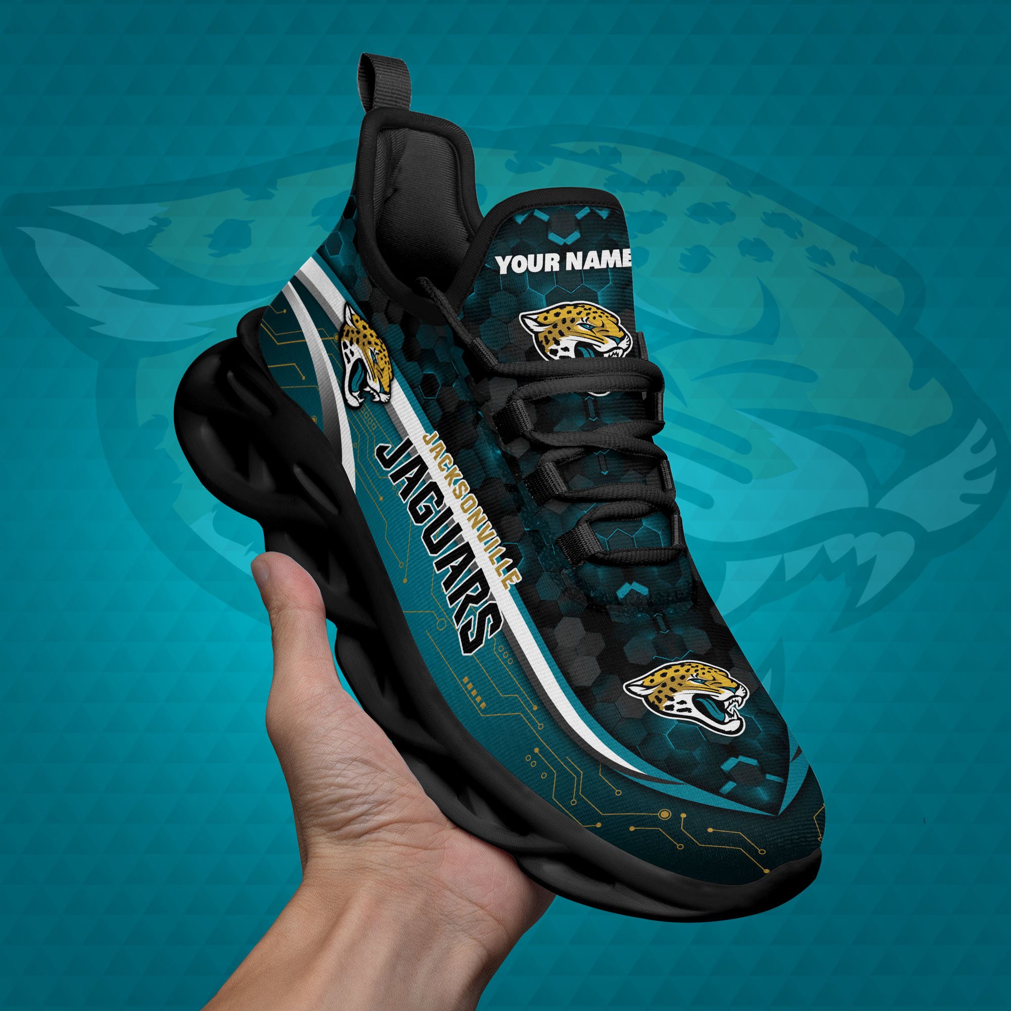 jacksonville jaguars black clunky sneakers custom name max soul shoes sport gifts 8665 6keae