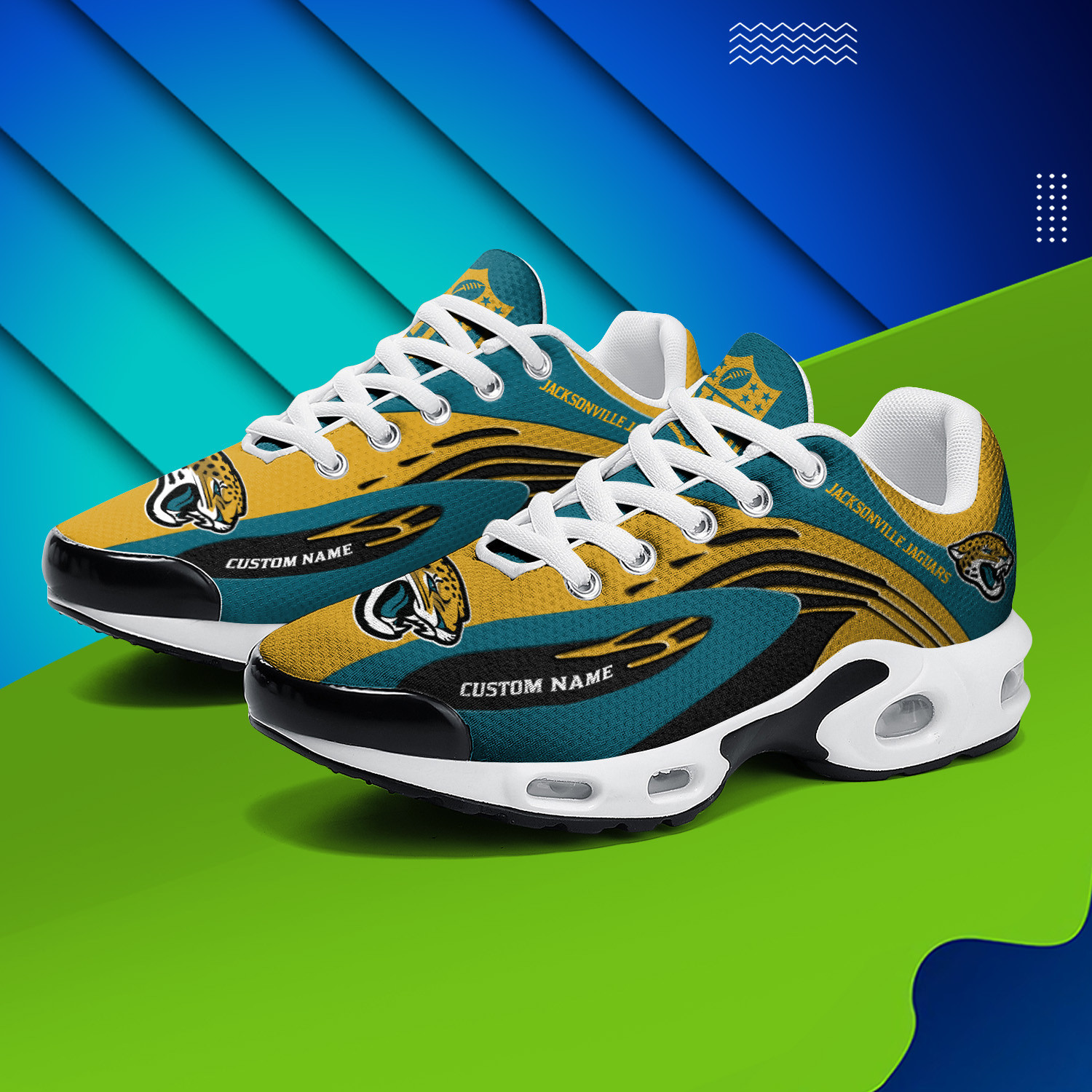 jacksonville jaguars personalized name team logo mix colors wave line tn air max shoes air cushion sneakers 5216 n6ult