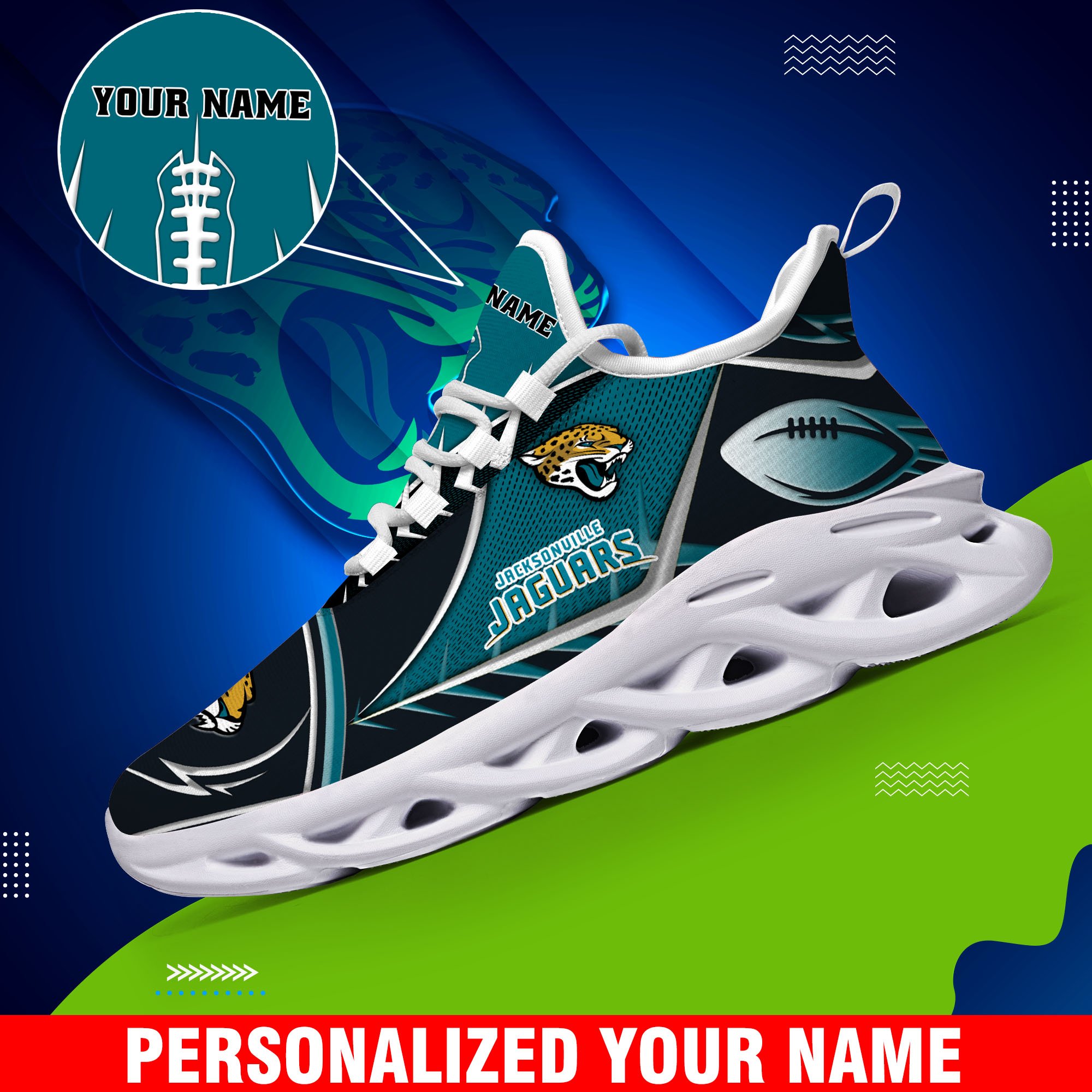 Jacksonville Jaguars Sport White C Sneakers 2026 Version Personalized Your Name 528