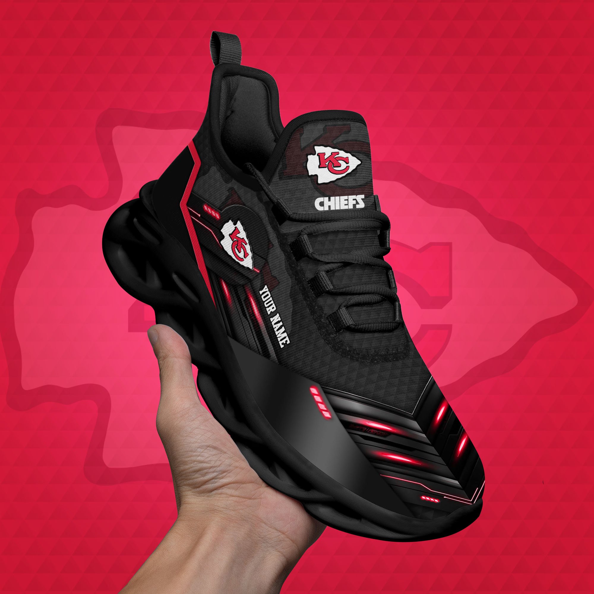Kansas City Chiefs Black Clunky Sneaker Custom Name, Max Soul Shoes, Sport Gifts For Fan