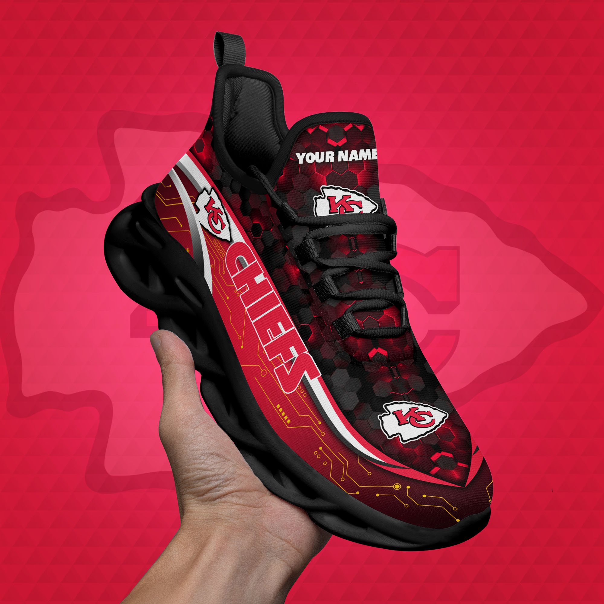 Kansas City Chiefs Black Clunky Sneakers Custom Name, Max Soul Shoes, Sport Gifts