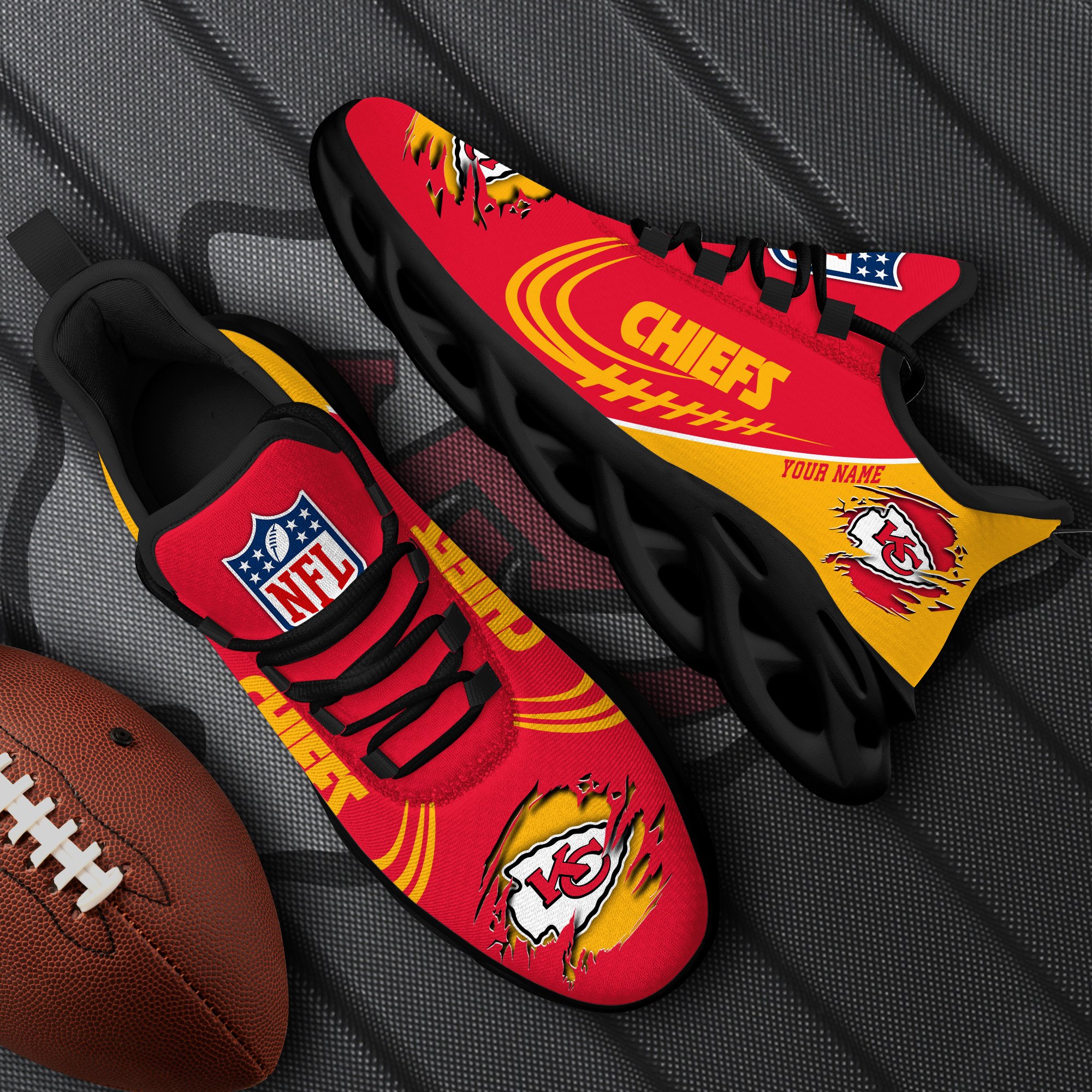 Kansas City Chiefs Black Max Soul Shoes 2026 Versions Custom Name 003