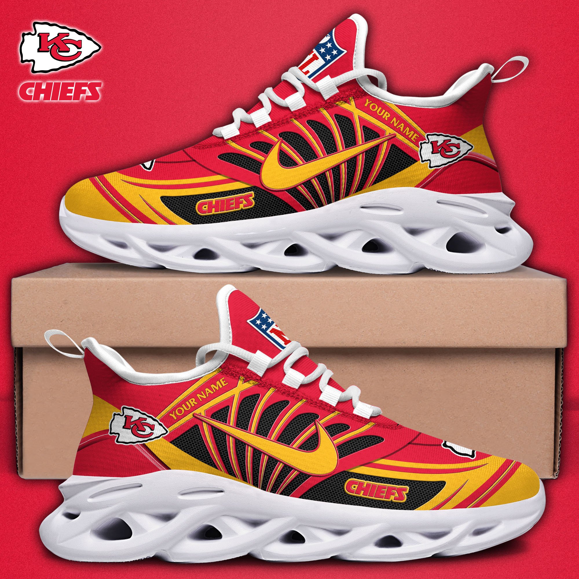 Kansas City Chiefs Black Max Soul Shoes 2026 Versions Custom Name 898