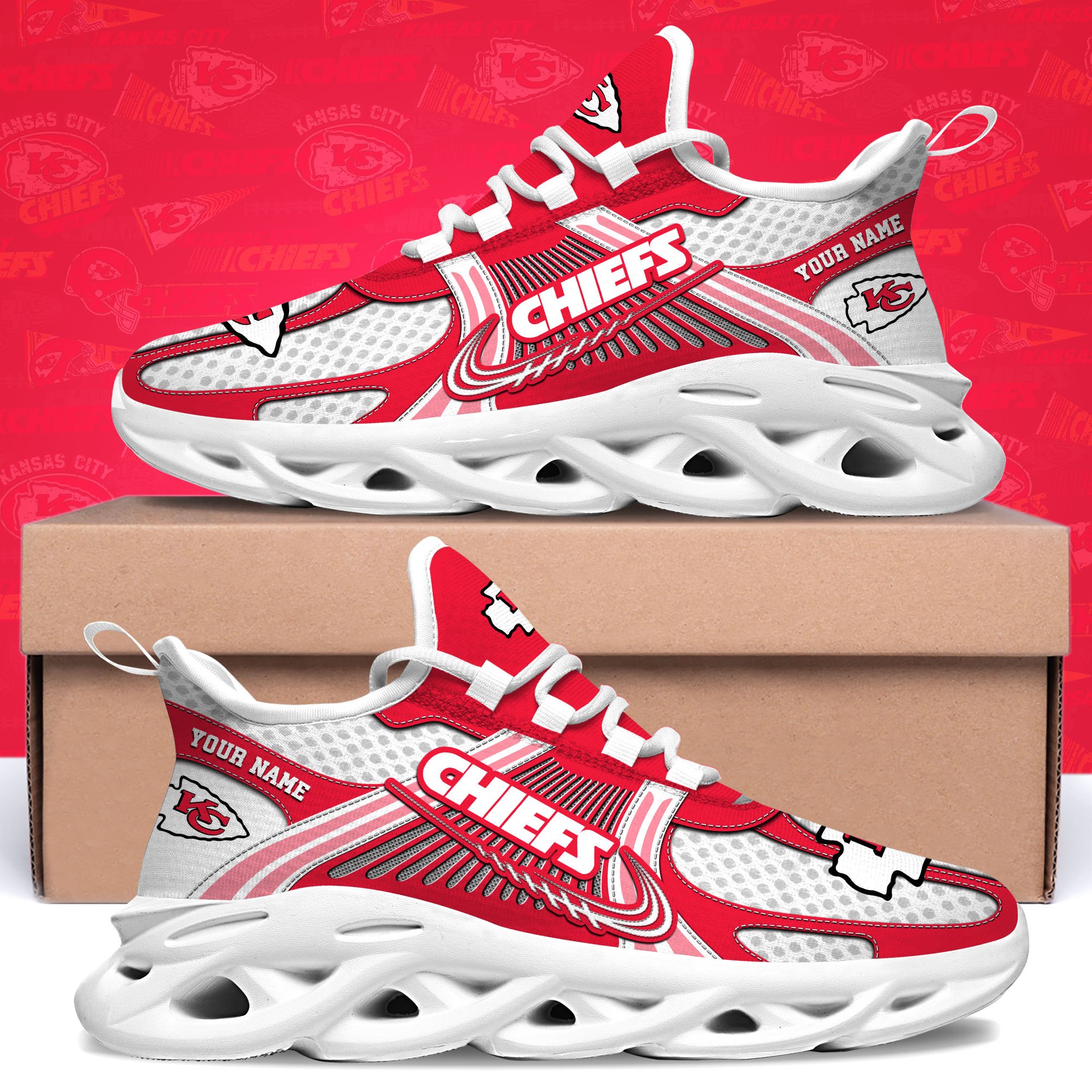 Kansas City Chiefs Clunky Sneakers Custom Your Name, Sport Sneakers For Fans, Gifts For Sport Lovers, Gift For Dad