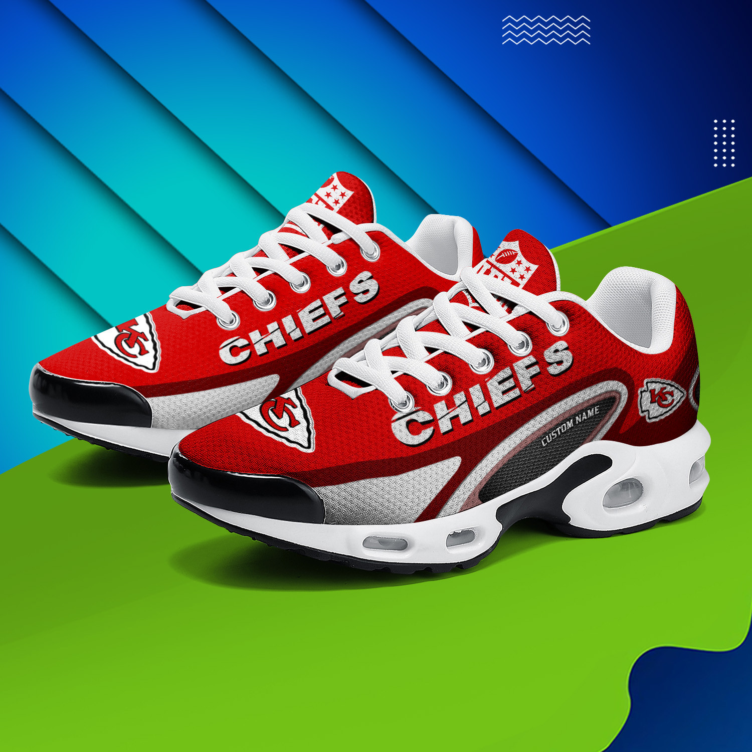 kansas city chiefs personalized name team logo mix colors oval line tn air max shoes air cushion sneakers 8188 3vogf