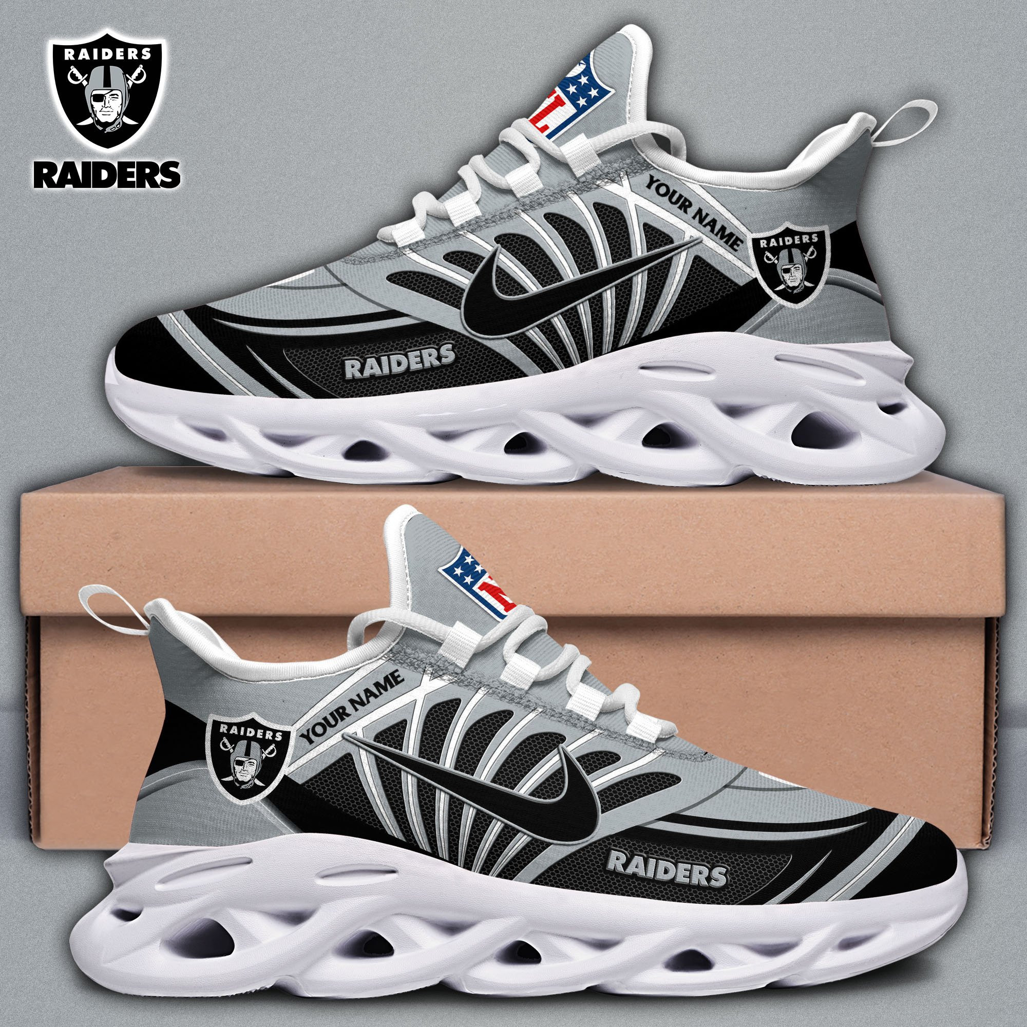 Las Vegas Raiders Black Max Soul Shoes 2026 Versions Custom Name 898