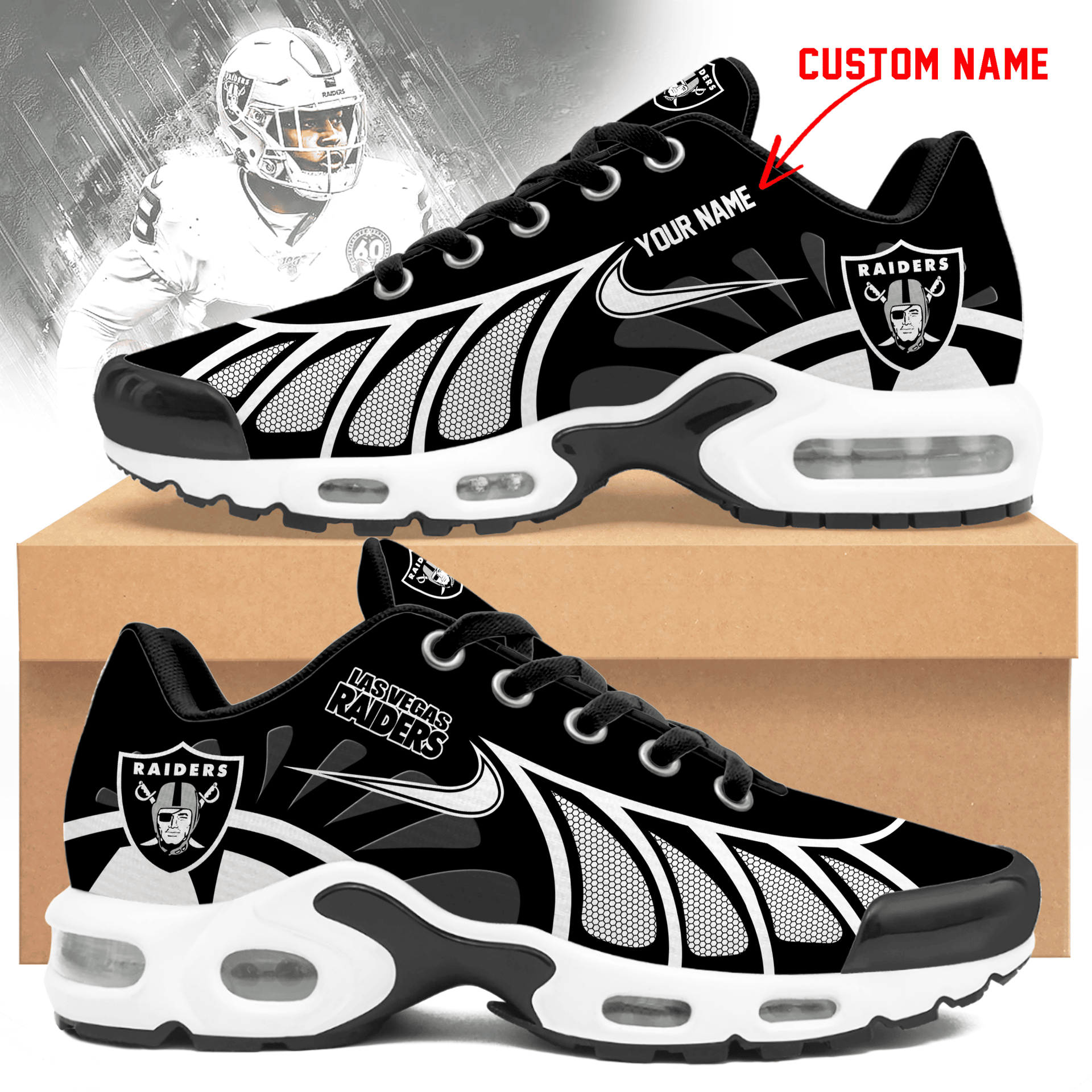 LAS VEGAS RAIDERS UNISEX AIR MAX PLUS SNEAKERS