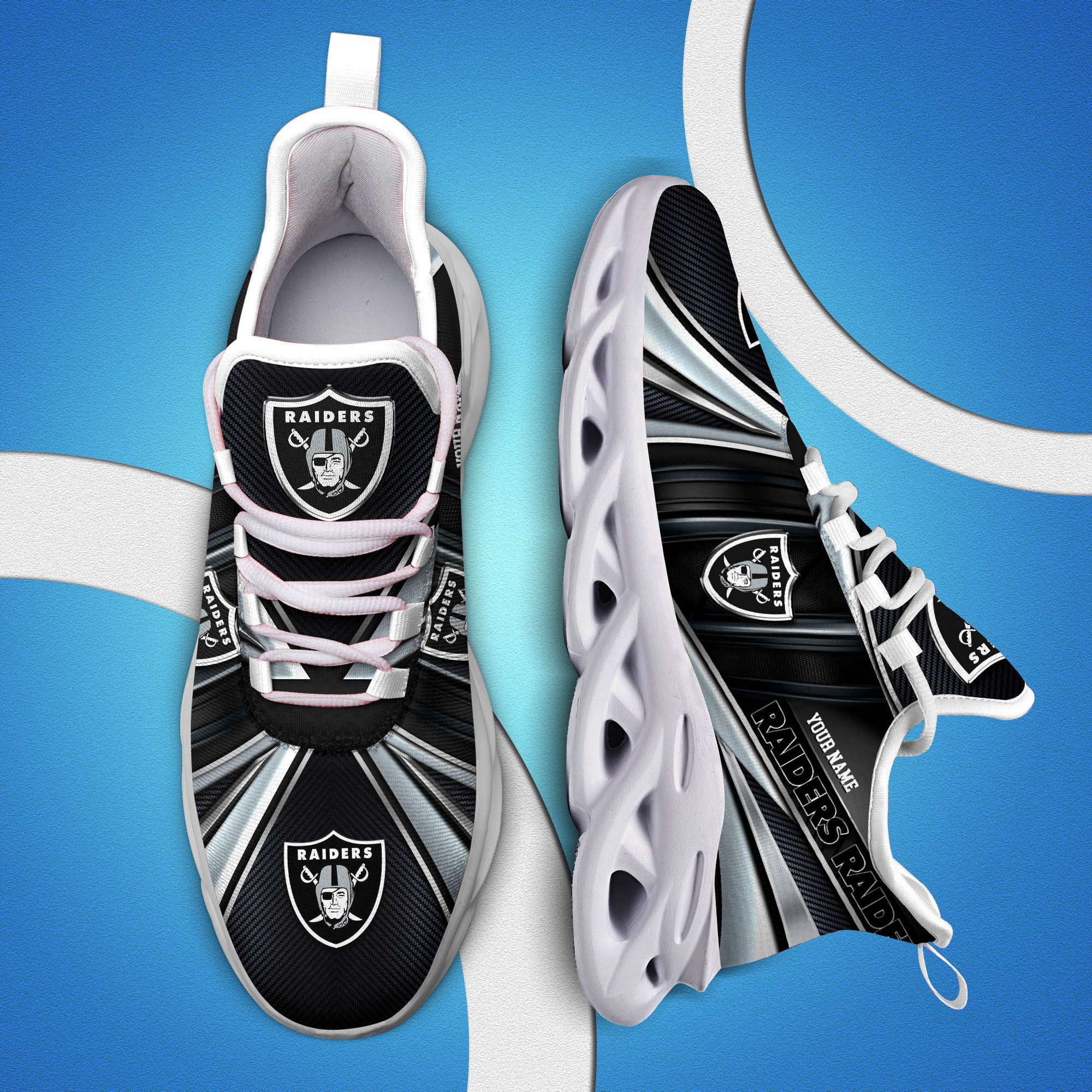 Las Vegas Raiders White C Sneakers 2026 Version Personalized Your Name, Sport Team Sneakers, Sport Gifts PH892