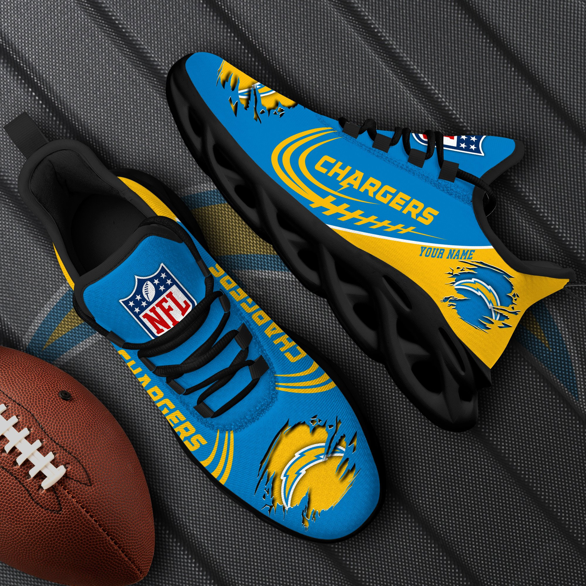 Los Angeles Chargers Black Max Soul Shoes 2026 Versions Custom Name 003
