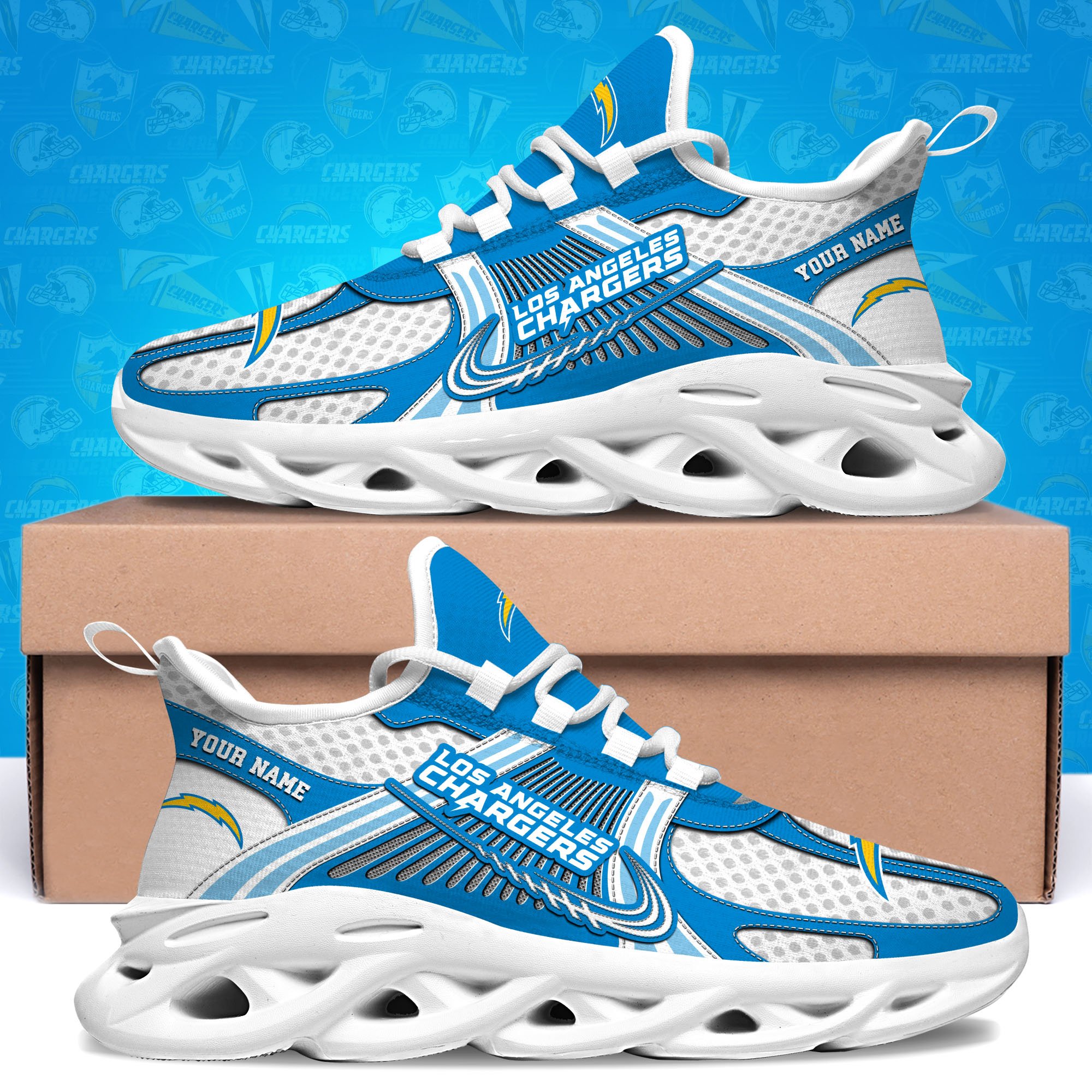 Los Angeles Chargers Clunky Sneakers Custom Your Name, Sport Sneakers For Fans, Gifts For Sport Lovers, Gift For Dad