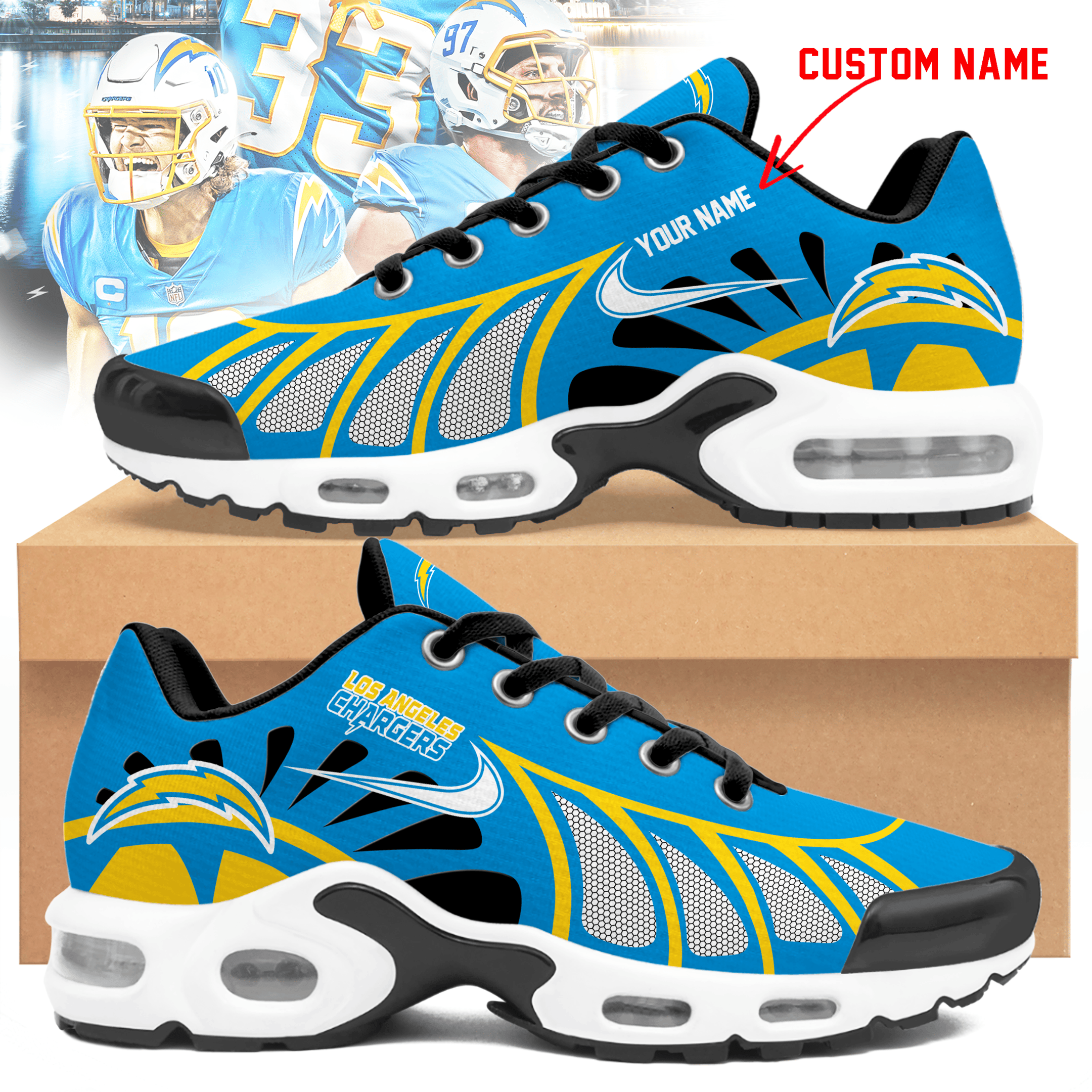 los angeles chargers personalized air max shoes 050625 5398 knrql