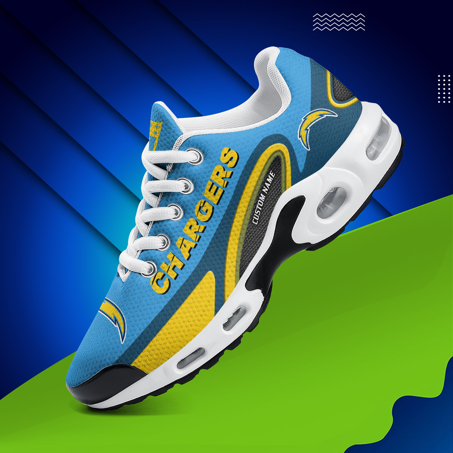 Los Angeles Chargers Personalized Name Team Logo Mix Colors Oval Line TN Air Max Shoes Air Cushion Sneakers