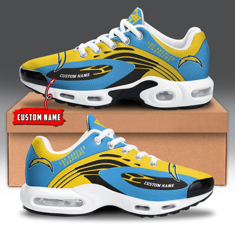 Los Angeles Chargers Personalized Name Team Logo Mix Colors Wave Line TN Shoes Air Cushion Sneakers
