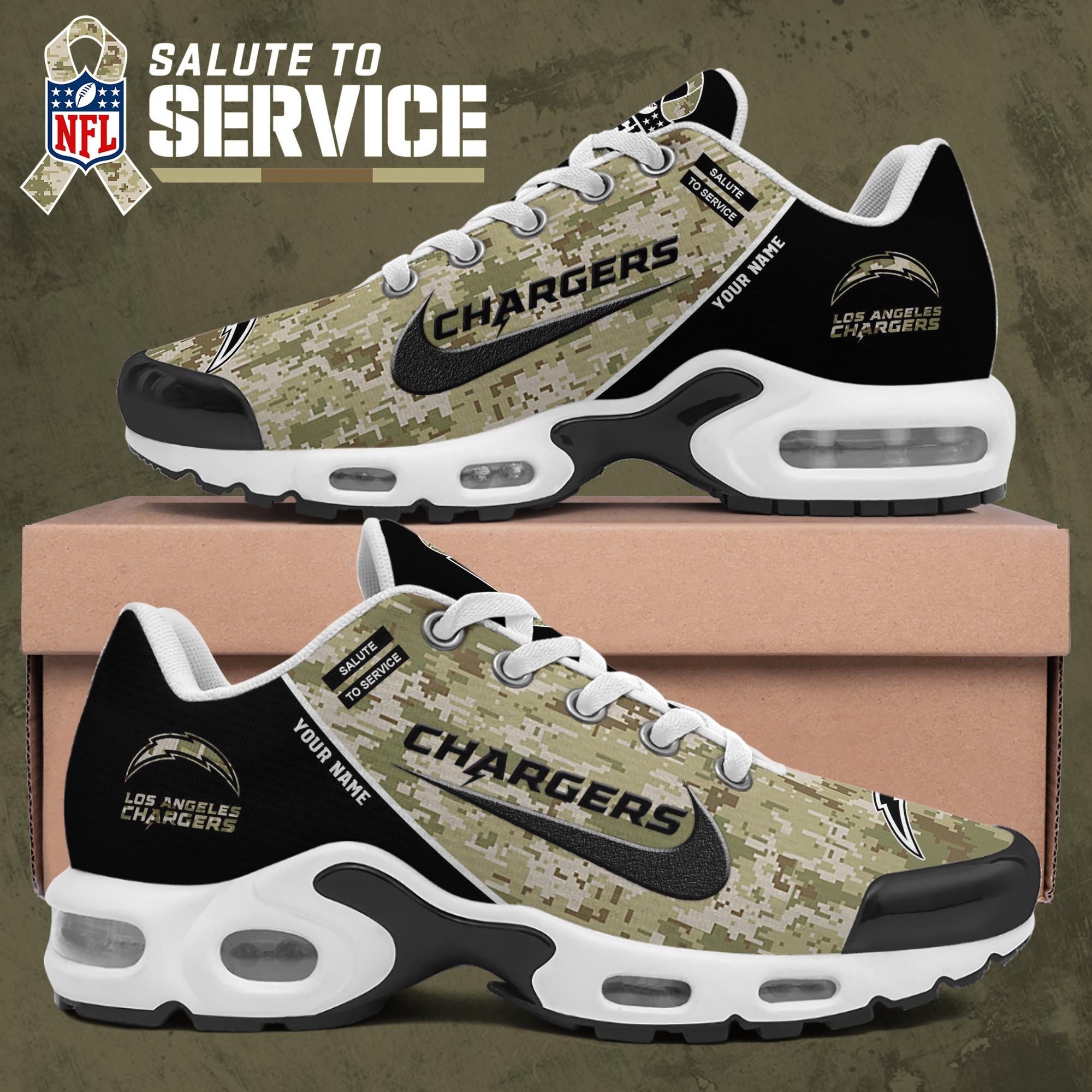 Los Angeles Chargers TN Shoes 2026 Version Custom Name, Camouflage Shoes   PH586