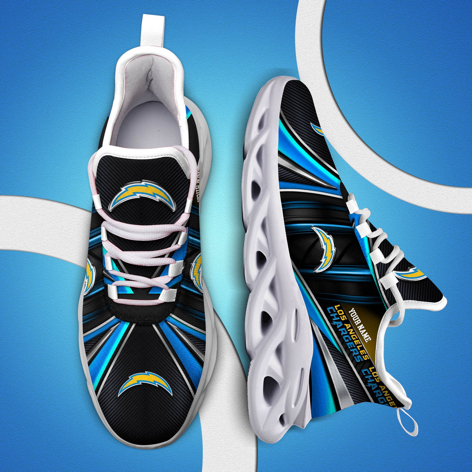 los angeles chargers white c sneakers 2026 version personalized your name sport team sneakers sport gifts ph892 7013 sbrp4