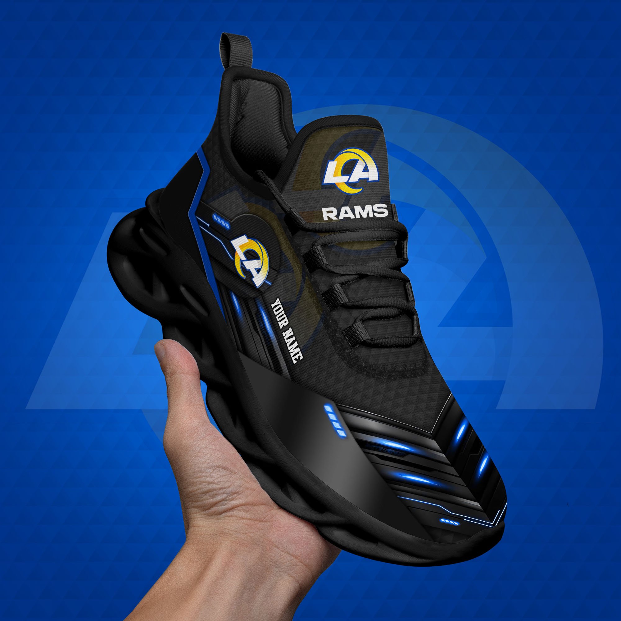 los angeles rams black clunky sneaker custom name max soul shoes sport gifts for fan 3605 tjawq