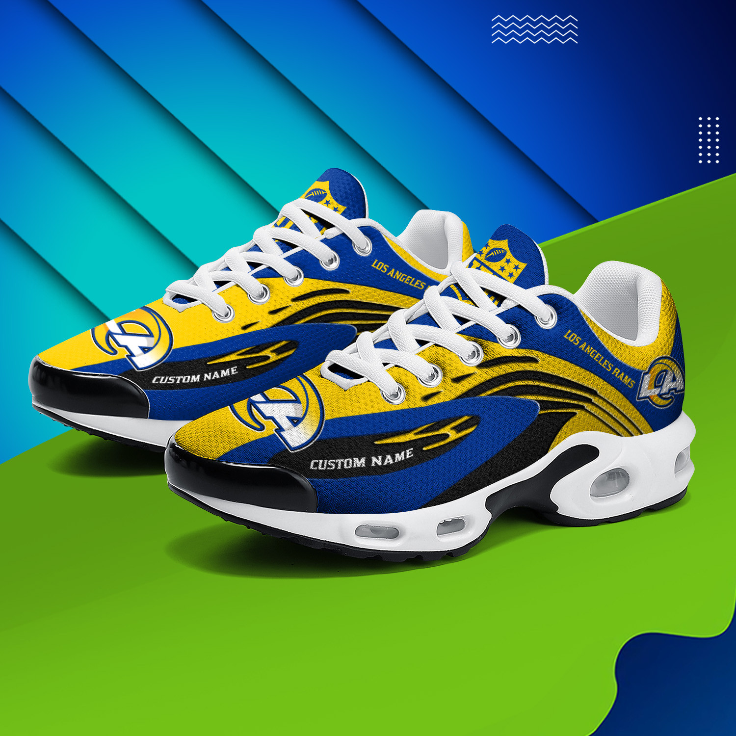 los angeles rams personalized name team logo mix colors wave line tn air max shoes air cushion sneakers 3698 velm6