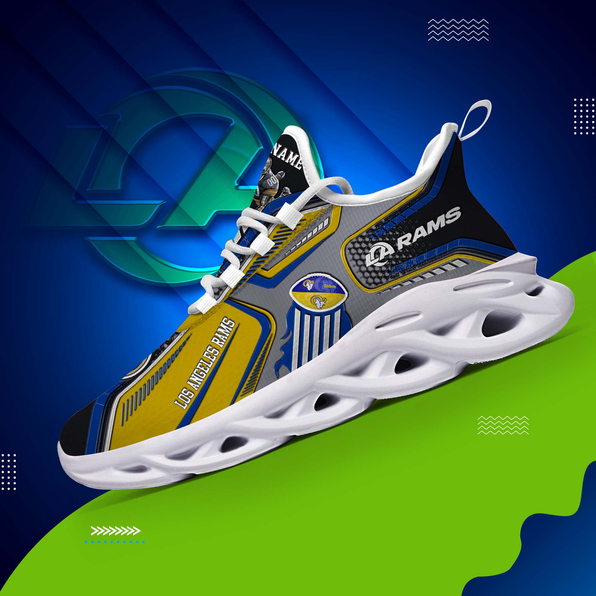 Los Angeles Rams White C Sneakers 2026 Version Personalized Your Name, Sport Sneakers , Sport Gifts PH605