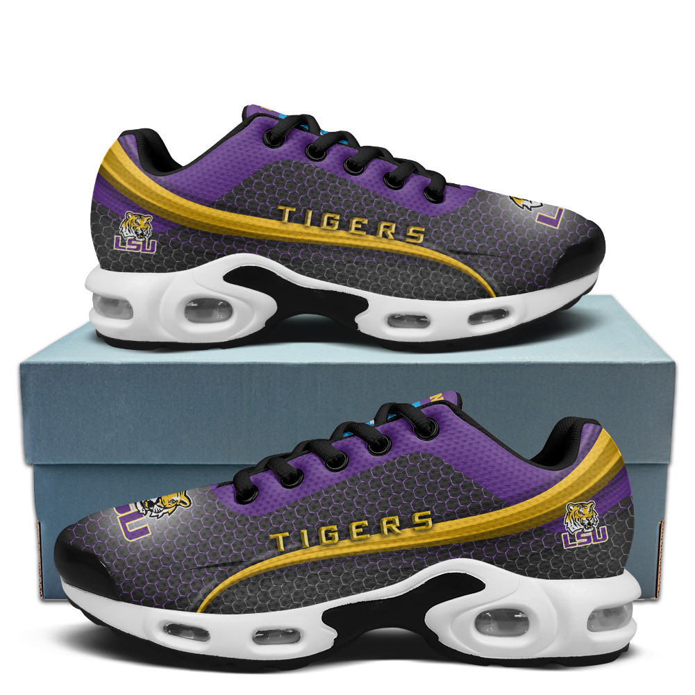 LSU Personalized Name Team Colors Wave Line Beehive Pattern TN Shoes Air Cushion Sneakers