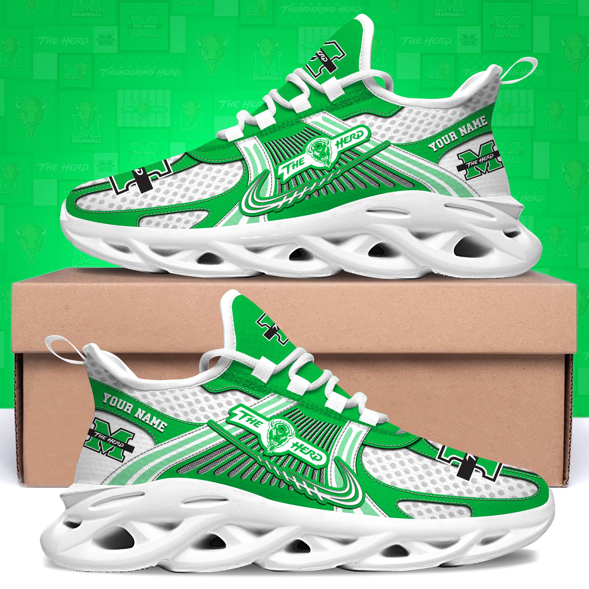 Marshall Thundering Herd Clunky Sneakers Custom Your Name, Sport Sneakers, Sport Gifts For Fan, Gifts For Him