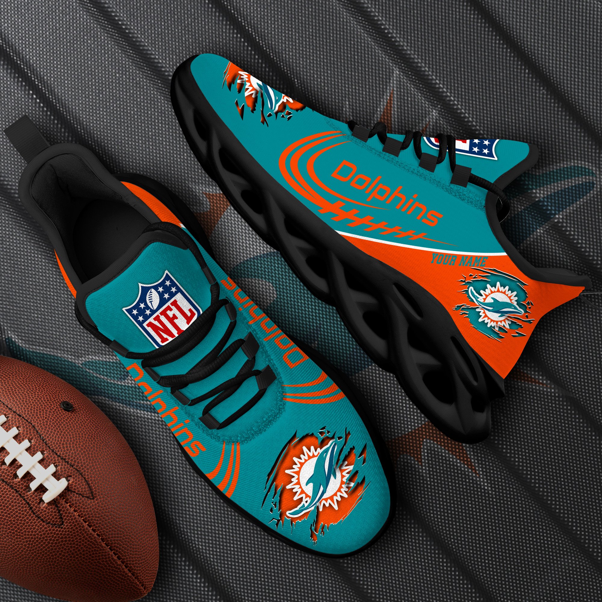 Miami Dolphins Black Max Soul Shoes 2026 Versions Custom Name 003