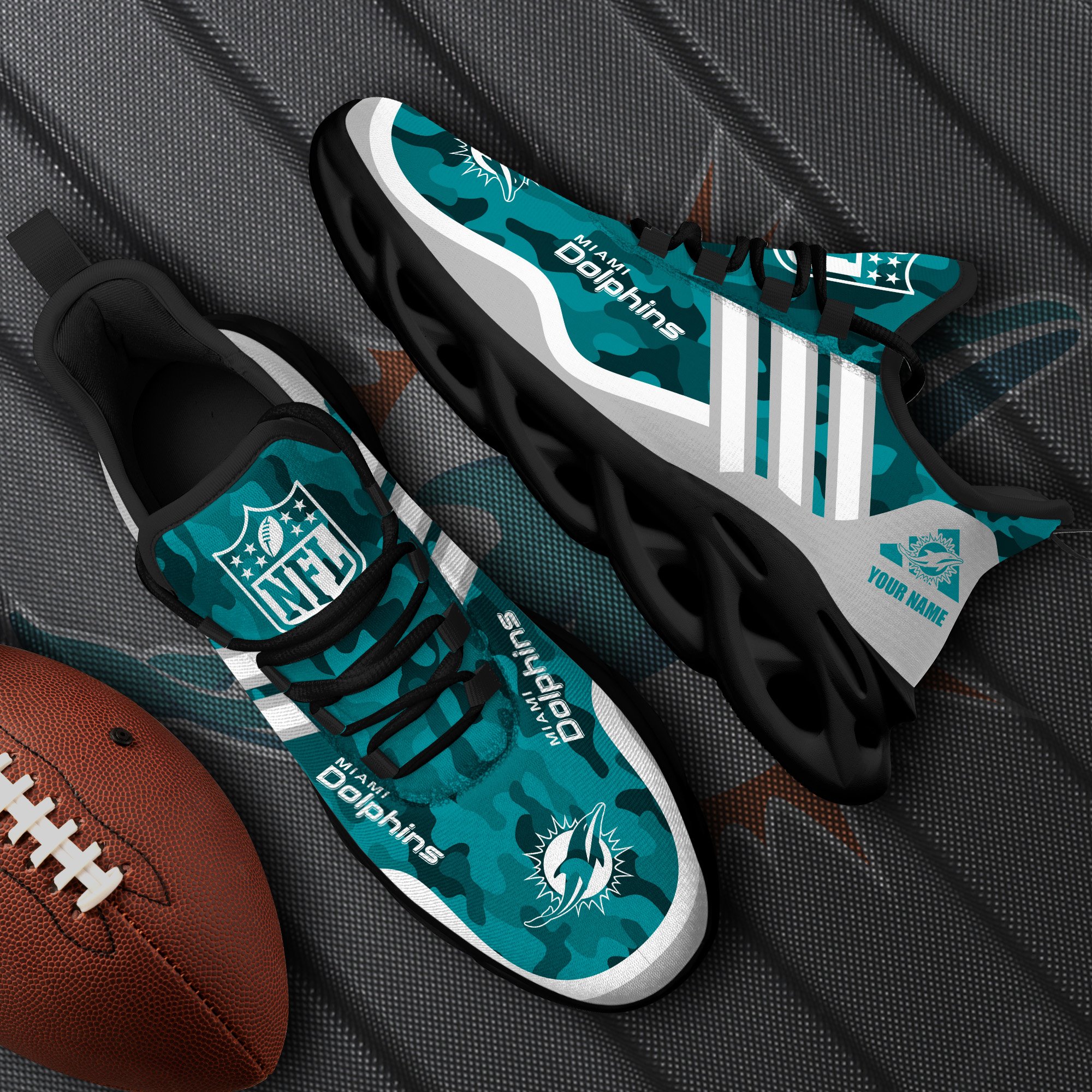 Miami Dolphins Black Max Soul Shoes 2026 Versions Custom Name 430