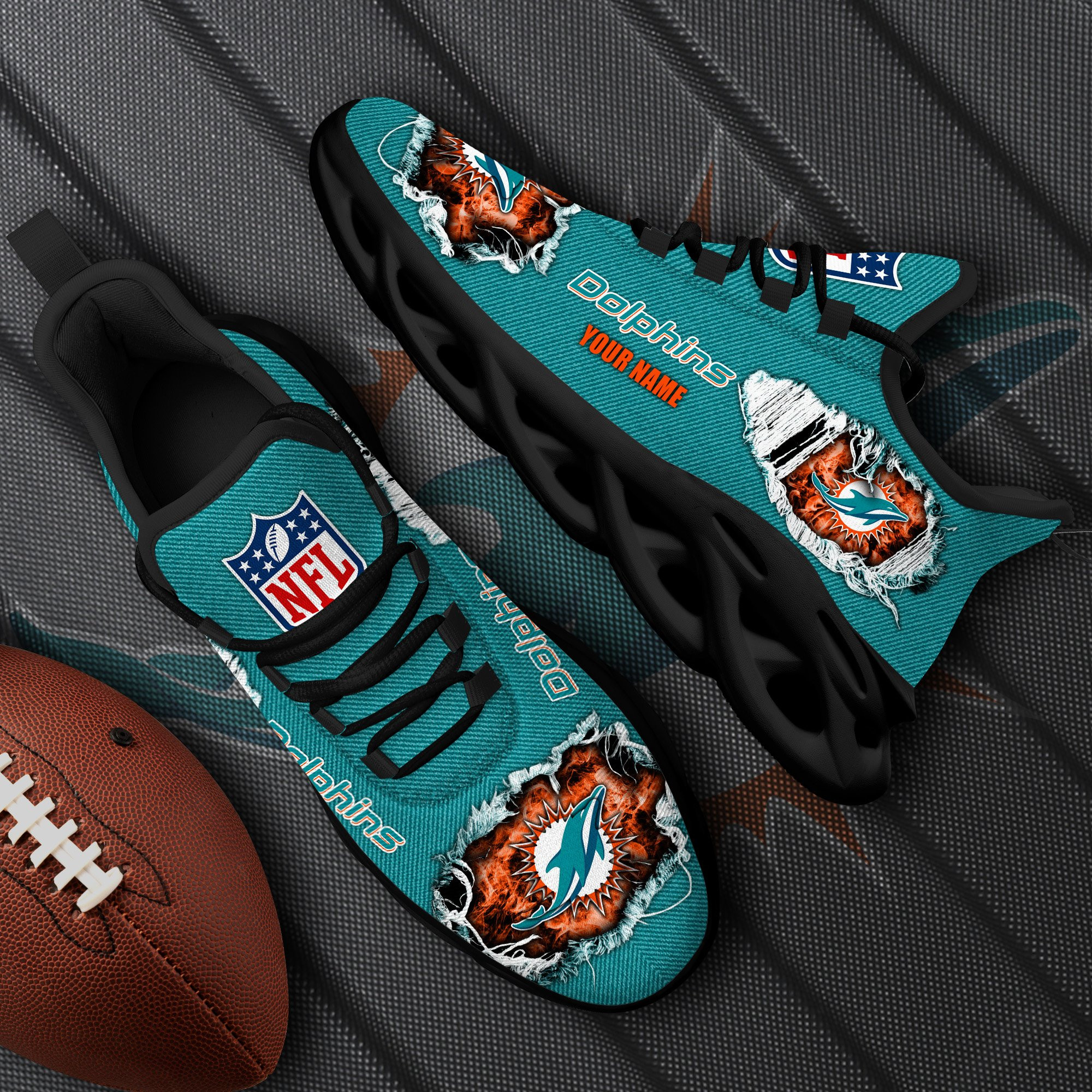 miami dolphins black max soul shoes 2026 versions custom name 554 7907