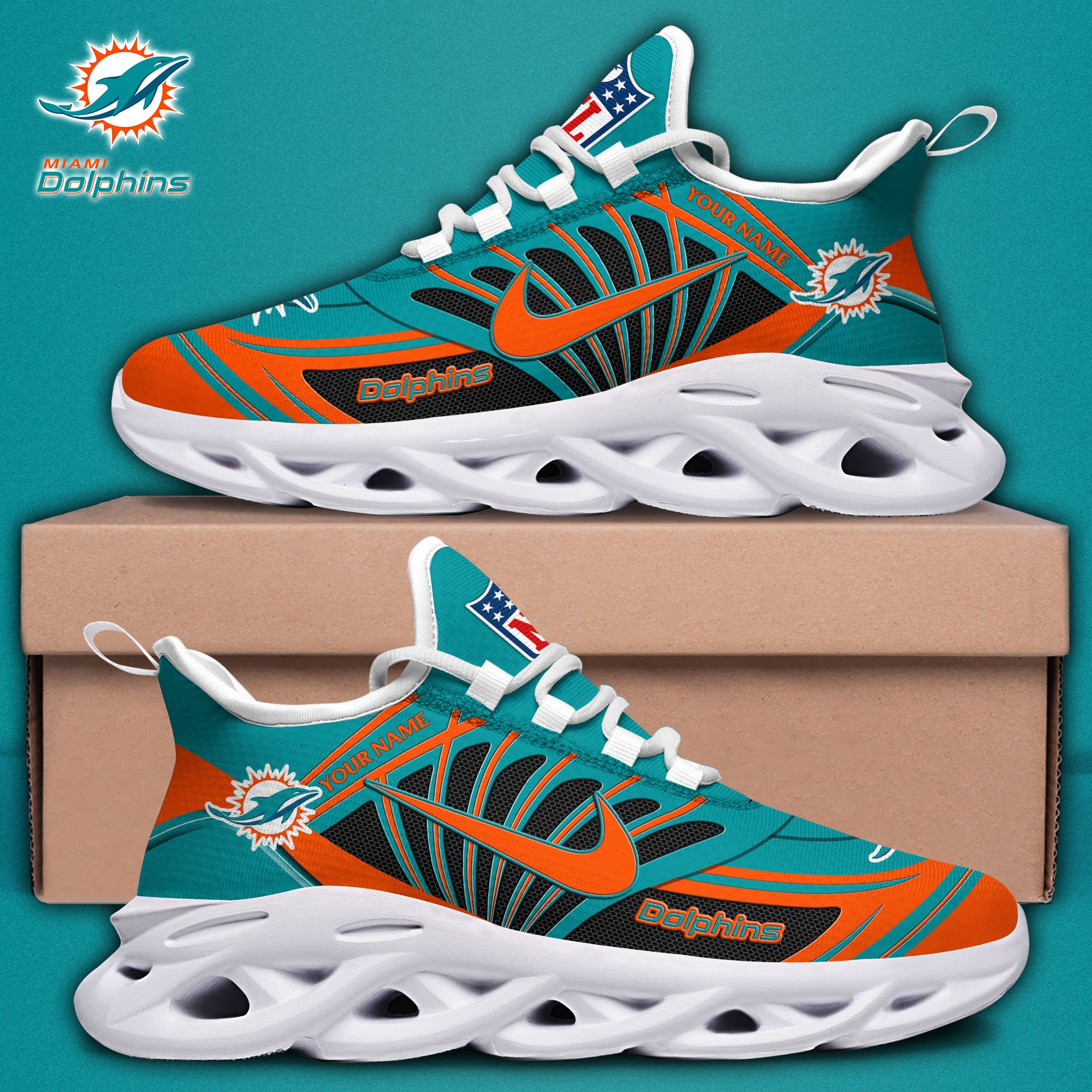 Miami Dolphins Black Max Soul Shoes 2026 Versions Custom Name 898