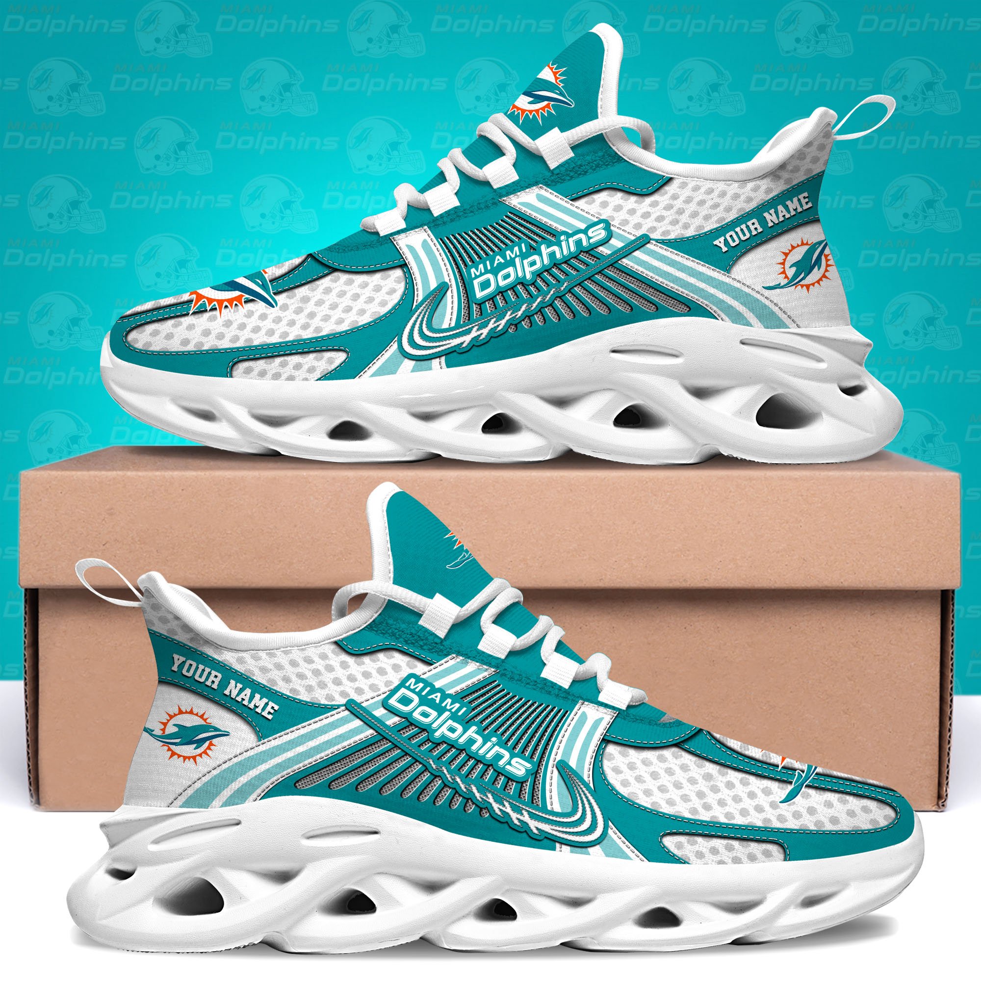 Miami Dolphins Clunky Sneakers Custom Your Name, Sport Sneakers For Fans, Gifts For Sport Lovers, Gift For Dad