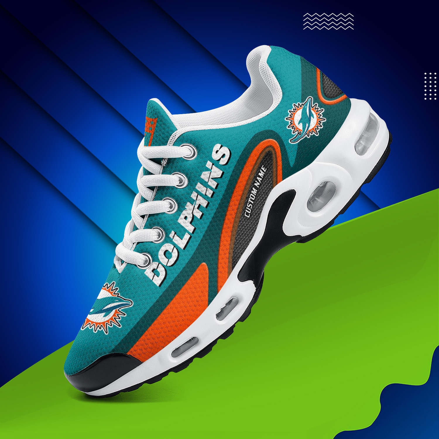 miami dolphins personalized name team logo mix colors oval line tn air max shoes air cushion sneakers 6421 86ten