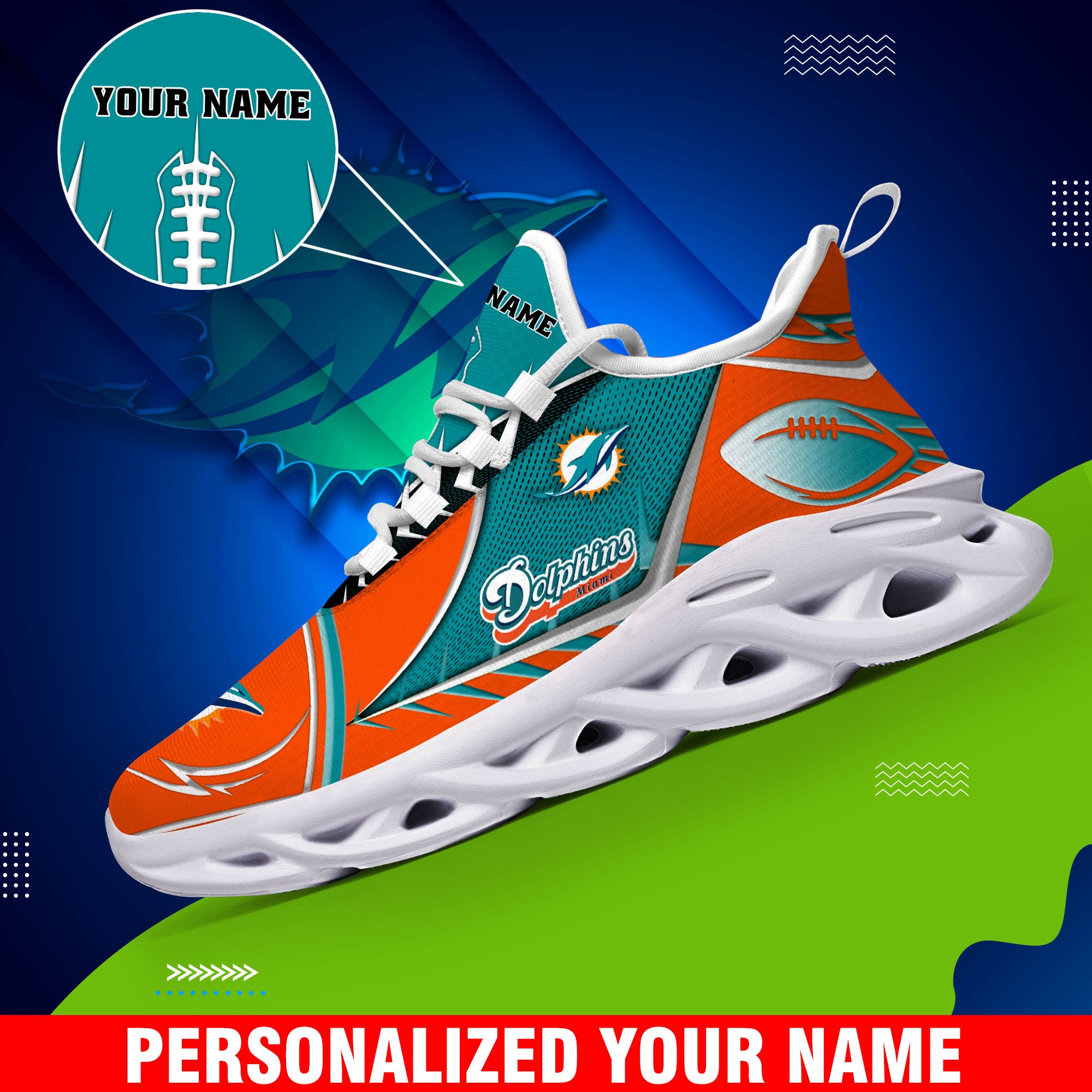 Miami Dolphins Sport White C Sneakers 2026 Version Personalized Your Name 528