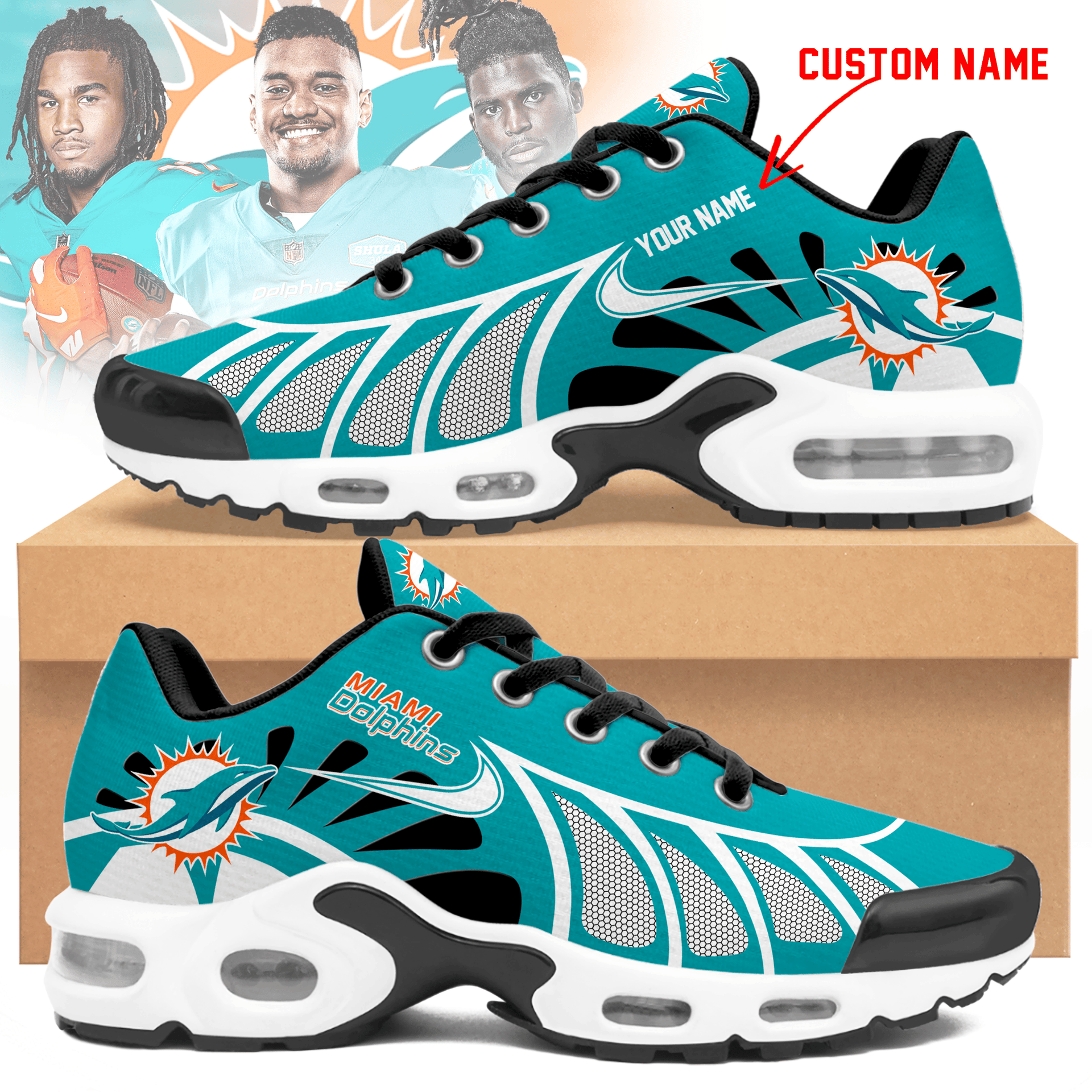 miami dolphins unisex air max plus sneakers 5544 cvknw