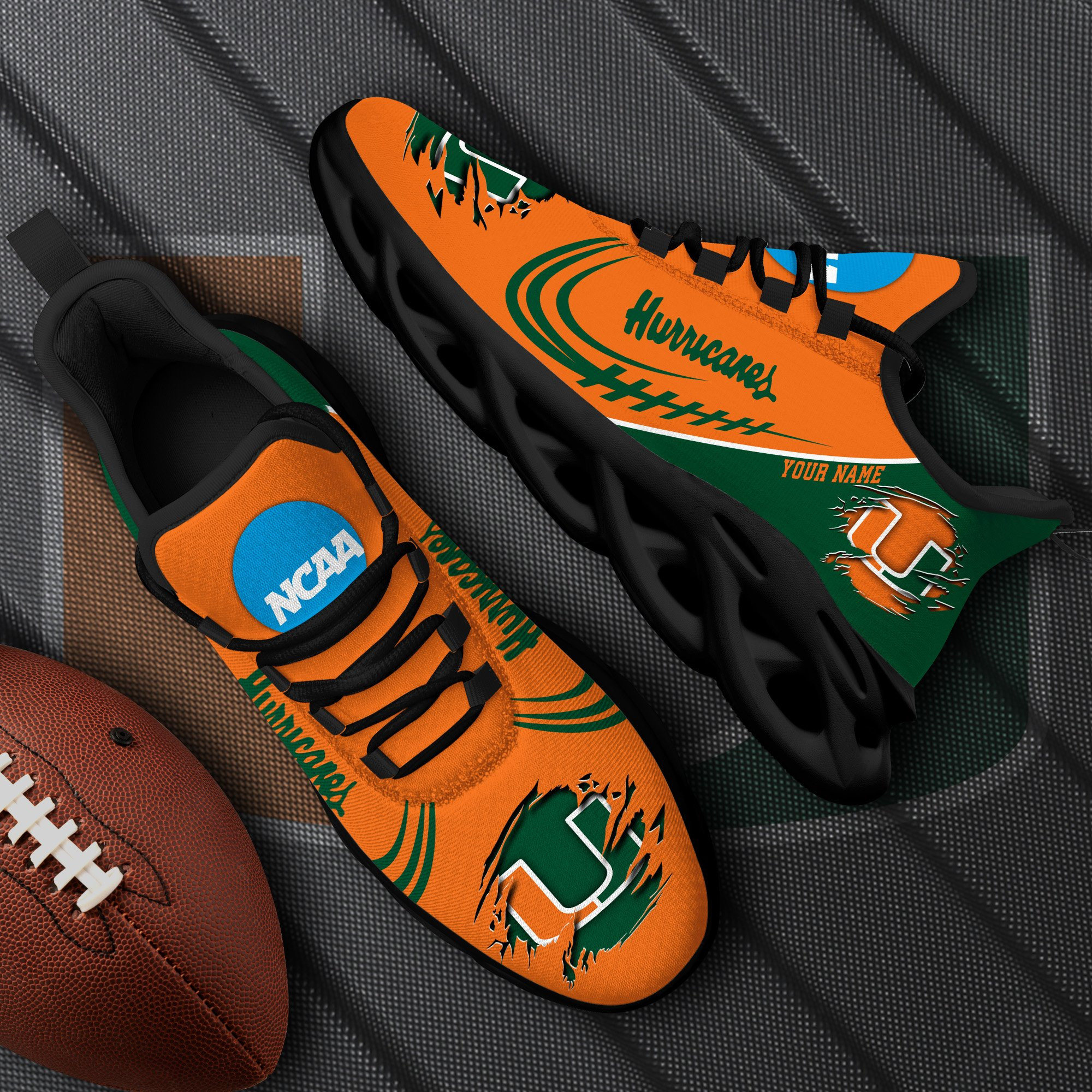 Miami Hurricanes Black Max Soul Shoes 2026 Versions Custom Name 016